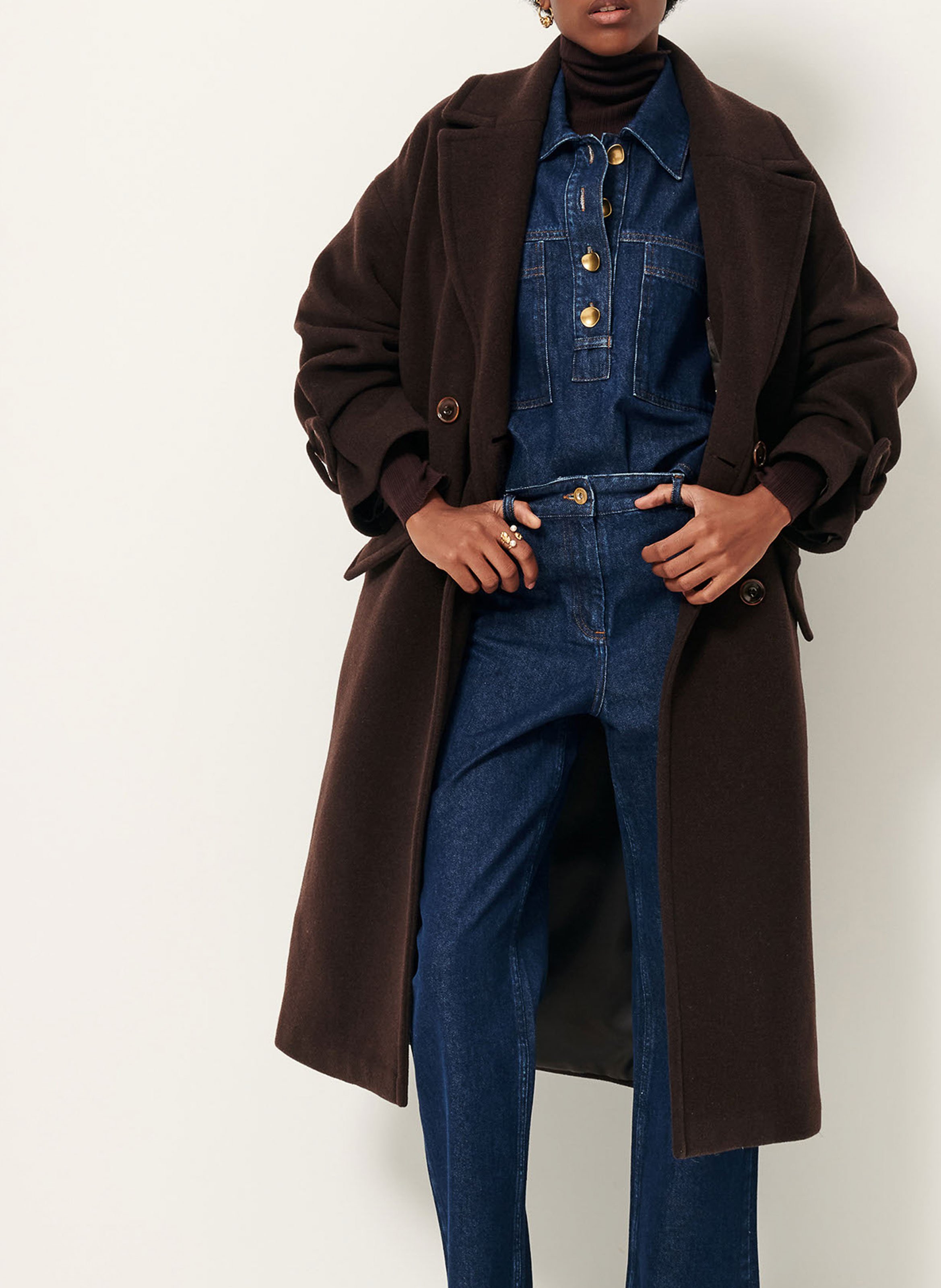 Oversized wool-blend coat with tailored collar SESSUN Brown