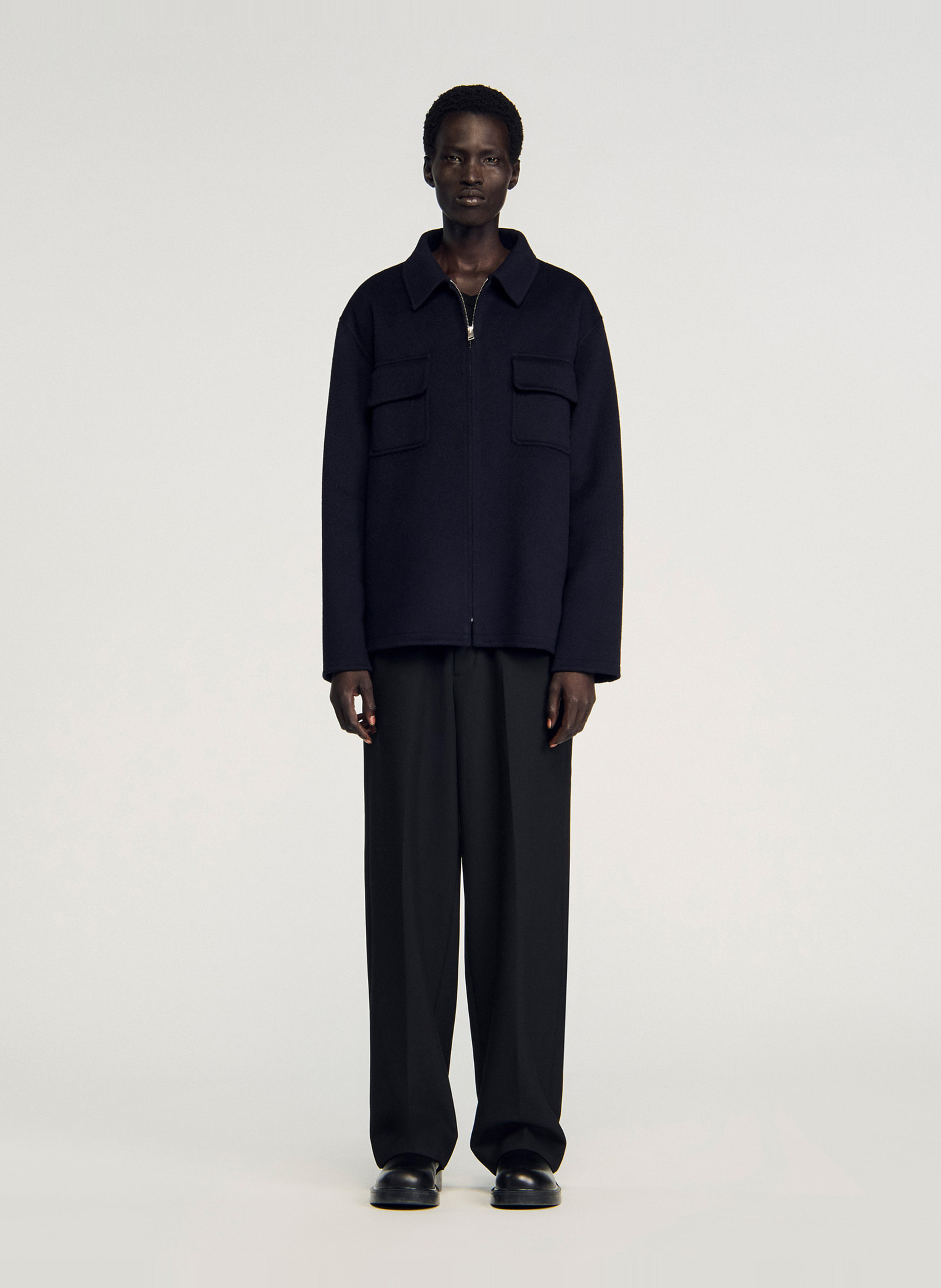 Surchemise d=col classique droite en laine mélangée SANDRO Bleu