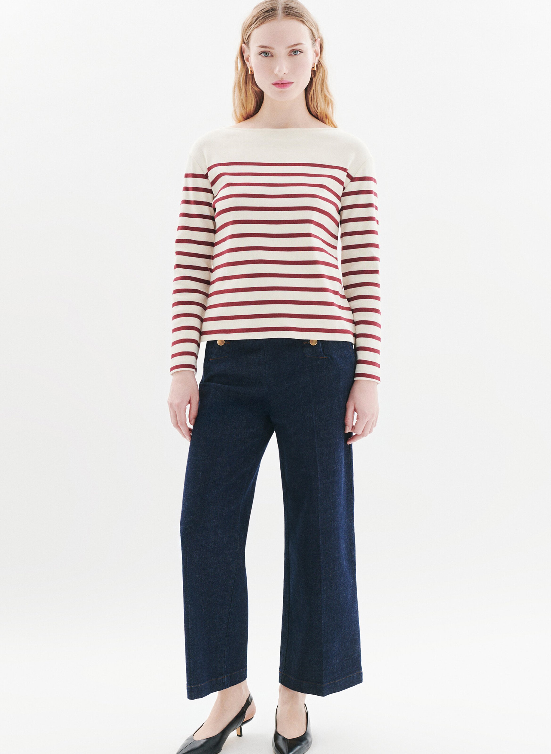 Boat-neck cotton T-shirt CAROLL Red