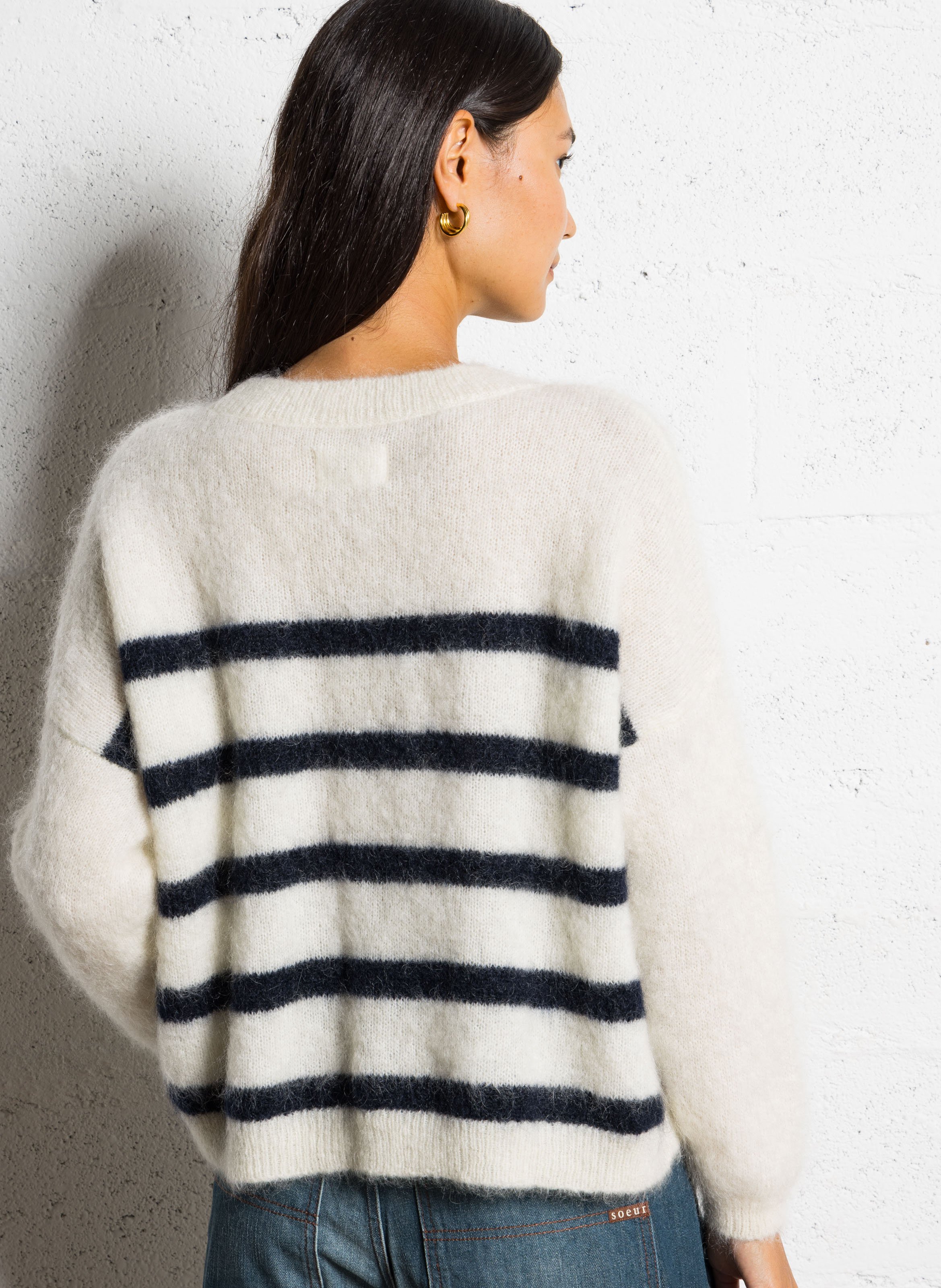 Wool-blend loose-fit striped sweater DES PETITS HAUTS Beige