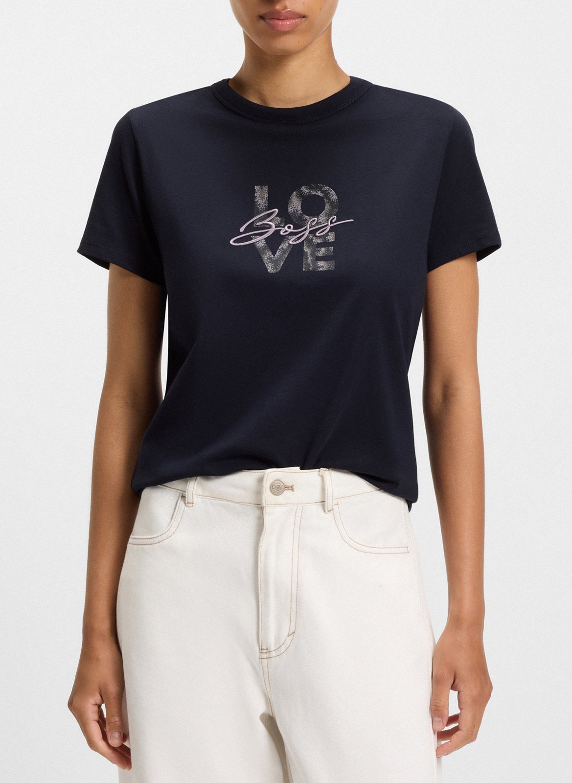 Tee-shirt droit uni à détail brodé BOSS Bleu