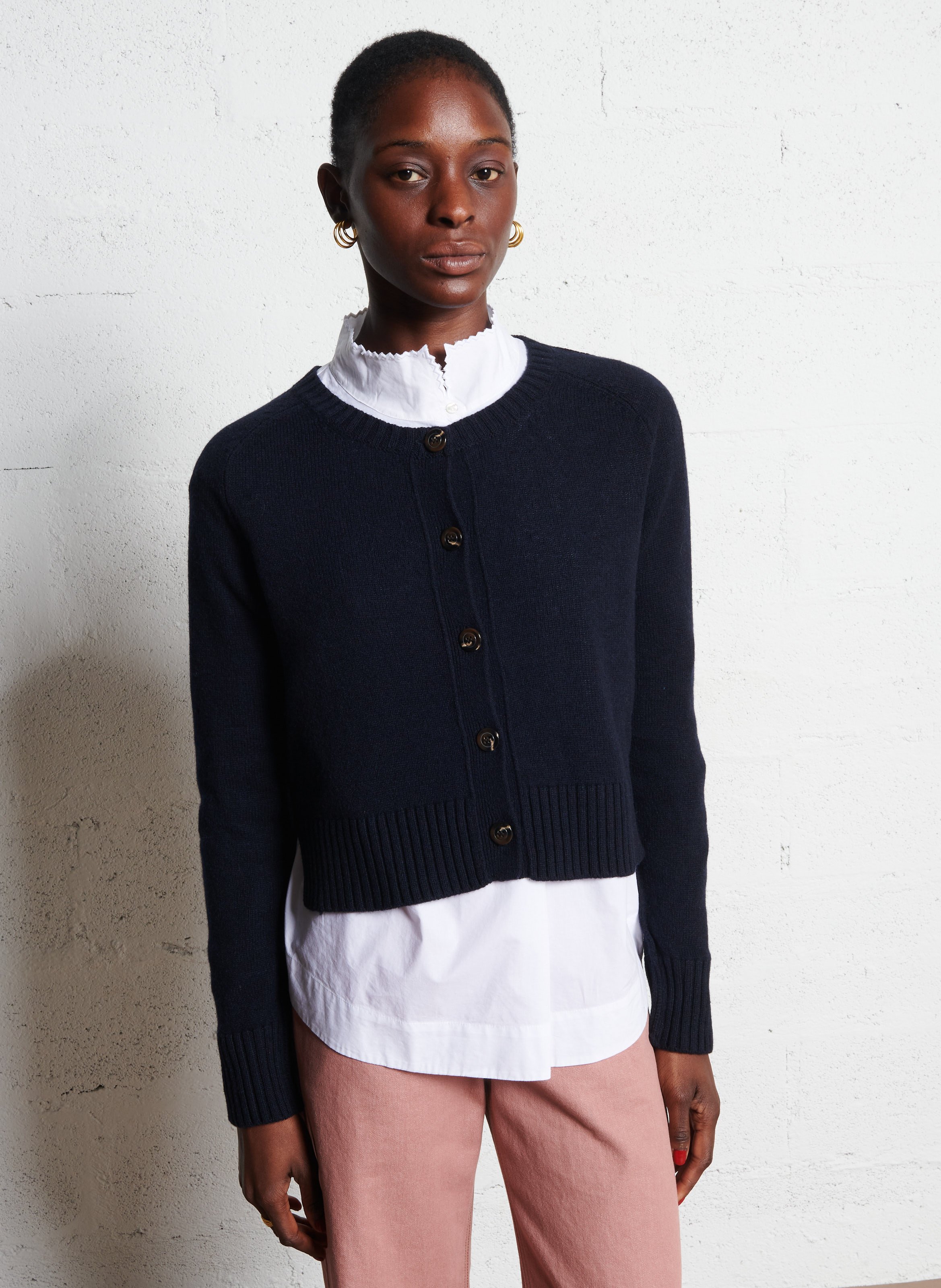 Cardigan col rond droit en laine SOEUR Bleu