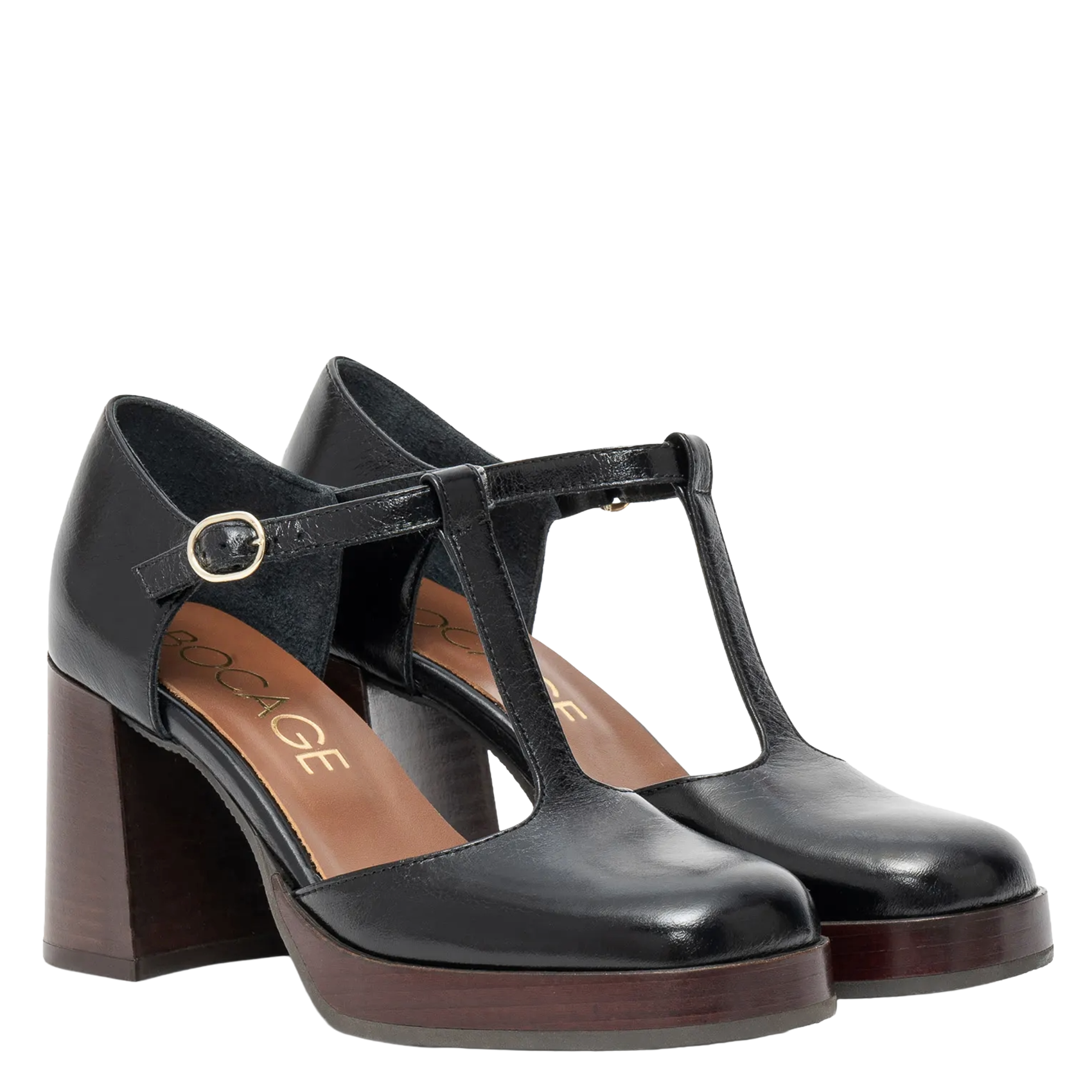 Open-toe plain leather pumps BOCAGE Black