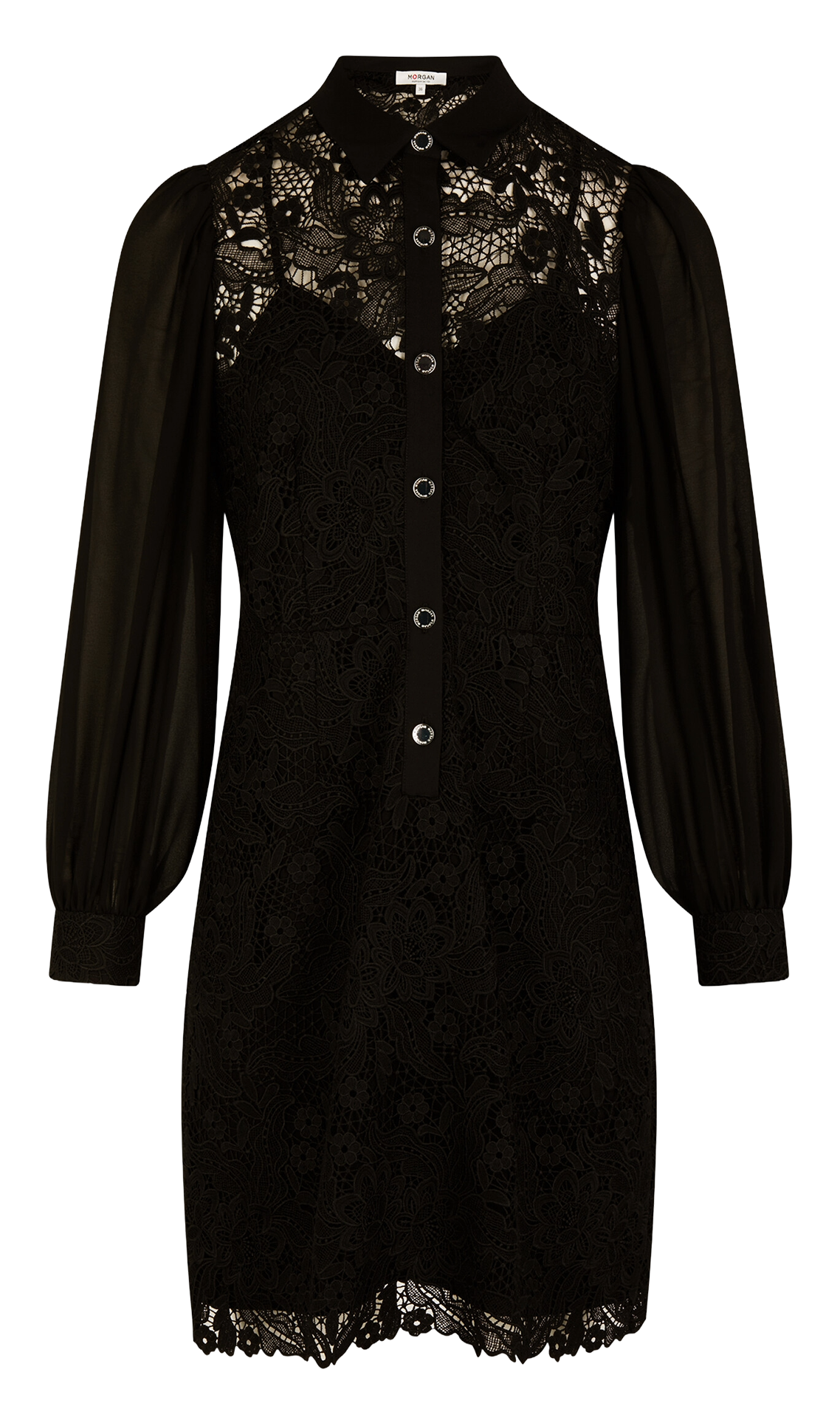 Robe courte col classique en dentelle MORGAN Noir