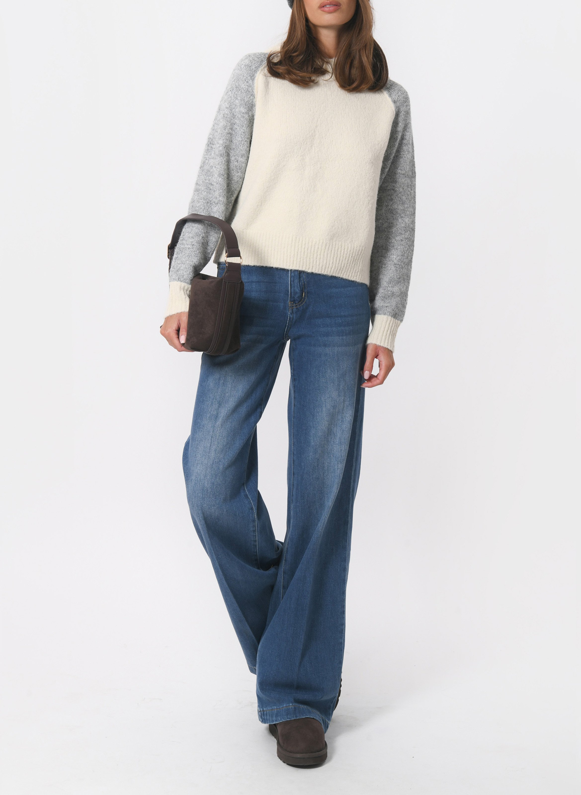 Rundhalsausschnitt Pullover in zwei Farben KOOKAI Weiss