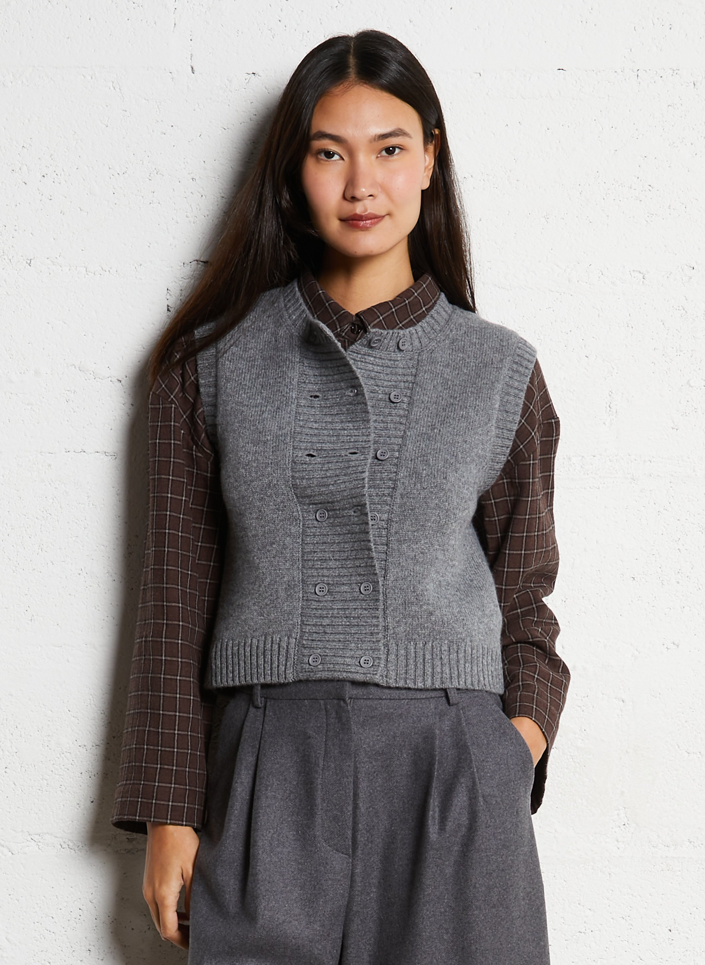 Top col rond en laine THE TINY BIG SISTER Gris