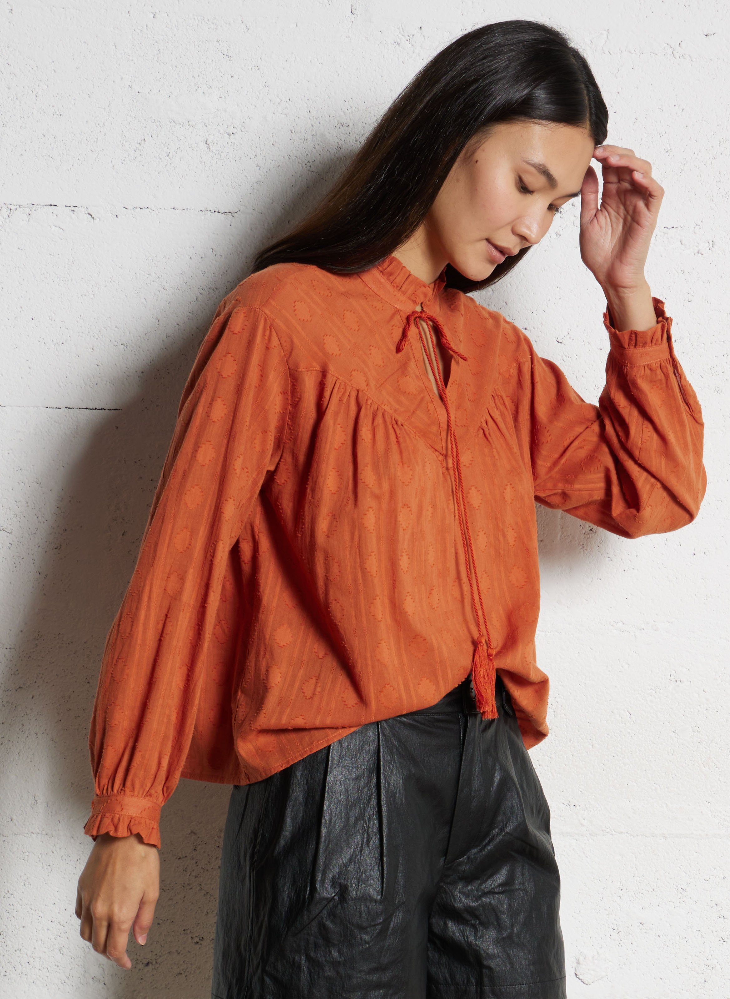Bluse mit viktorianischem Kragen aus Baumwolle THE KORNER Orange