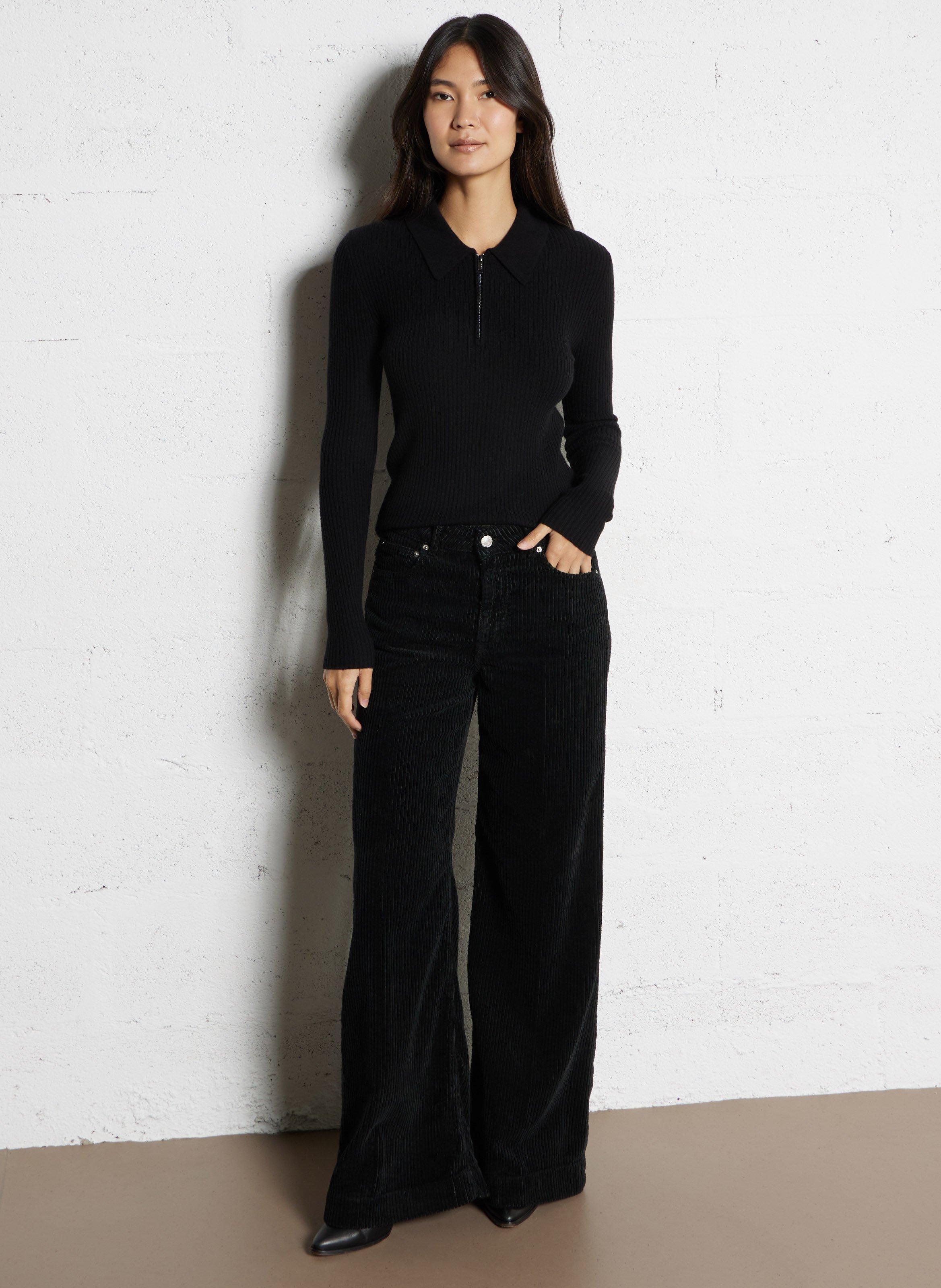 Wijde broek van ribfluweel van katoen ACQUAVERDE Zwart