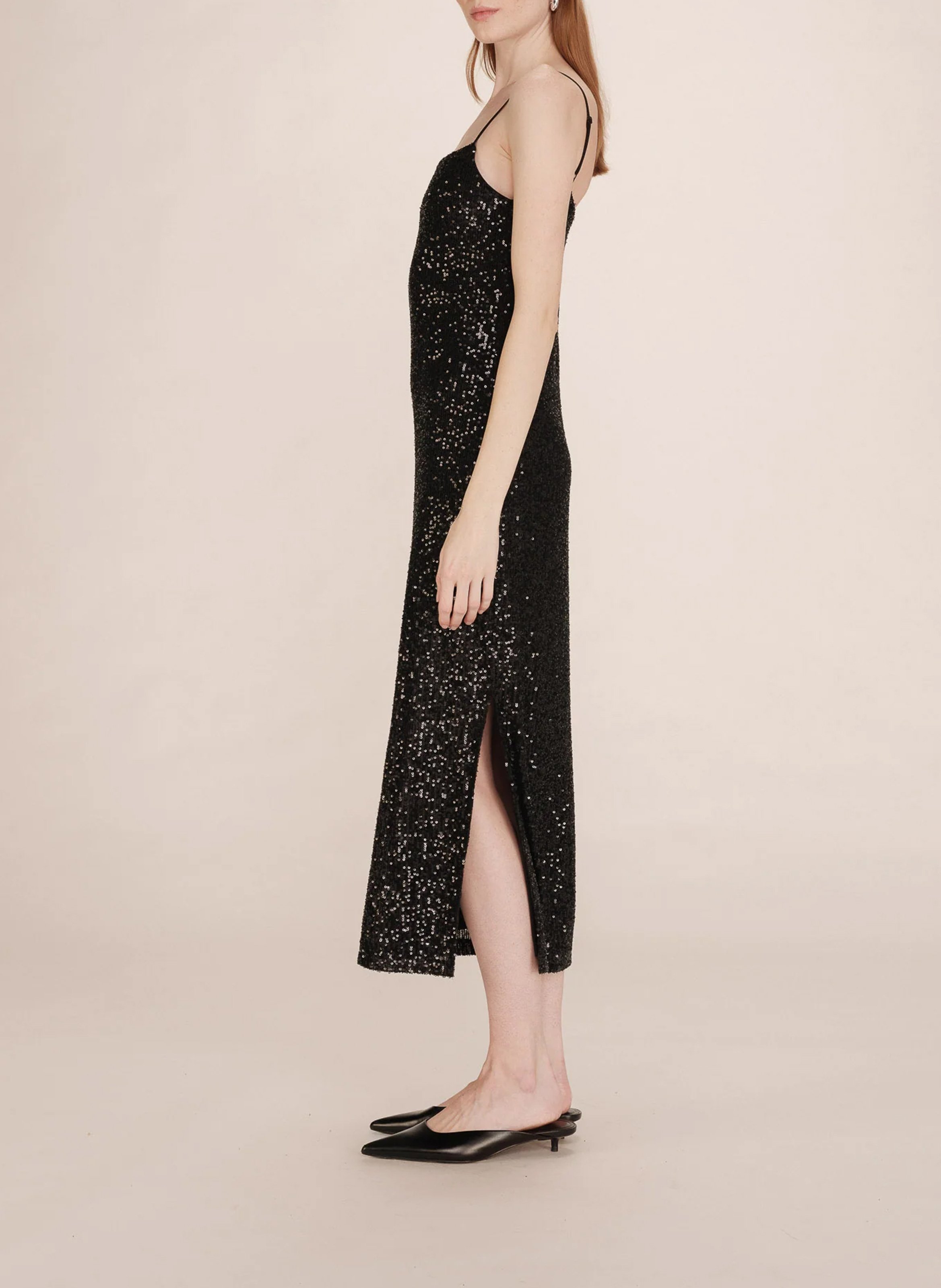 Long fitted dress with sequins GRACE ET MILA Black