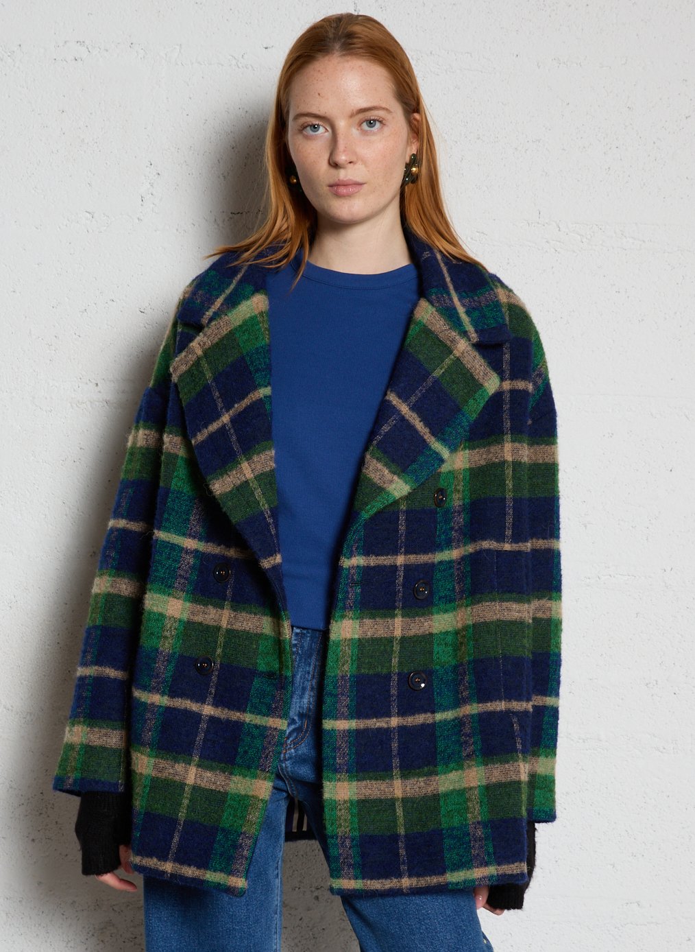 Caban ample boutonné à carreaux TINSELS Multicolore