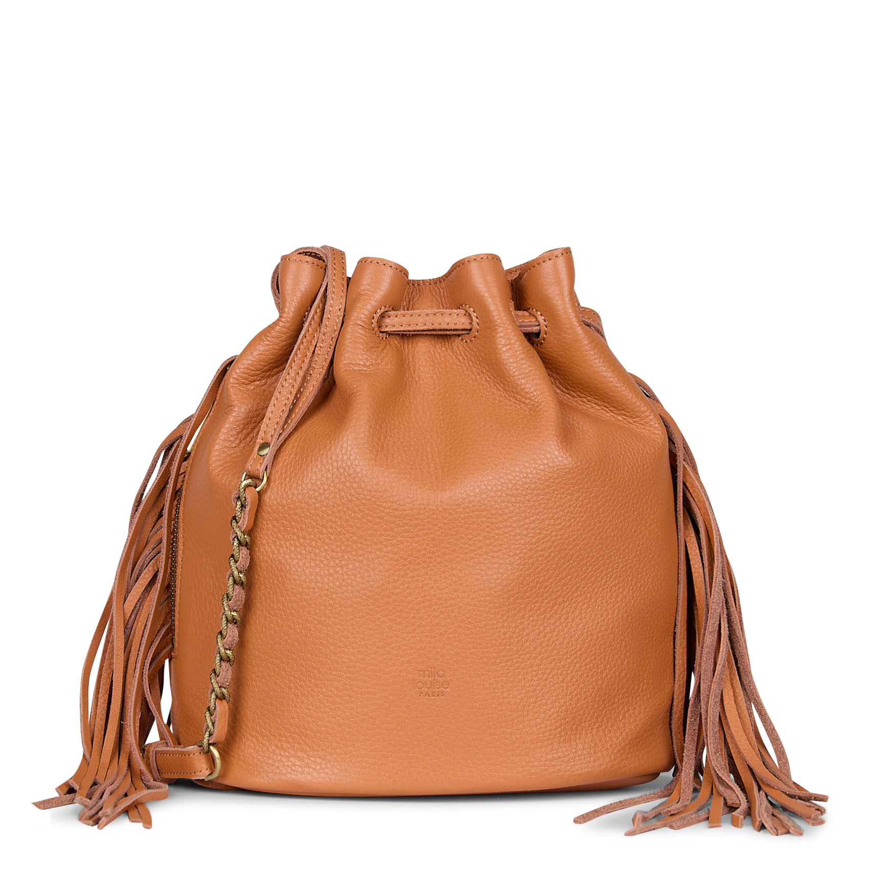 Schoudertas met franjes van generfd leer MILA LOUISE Bruin