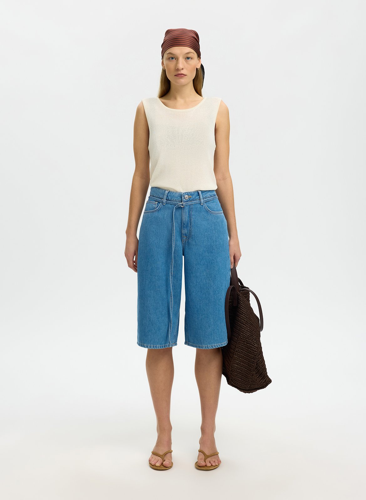 Straight organic cotton-blend Bermuda shorts SELECTED Blue