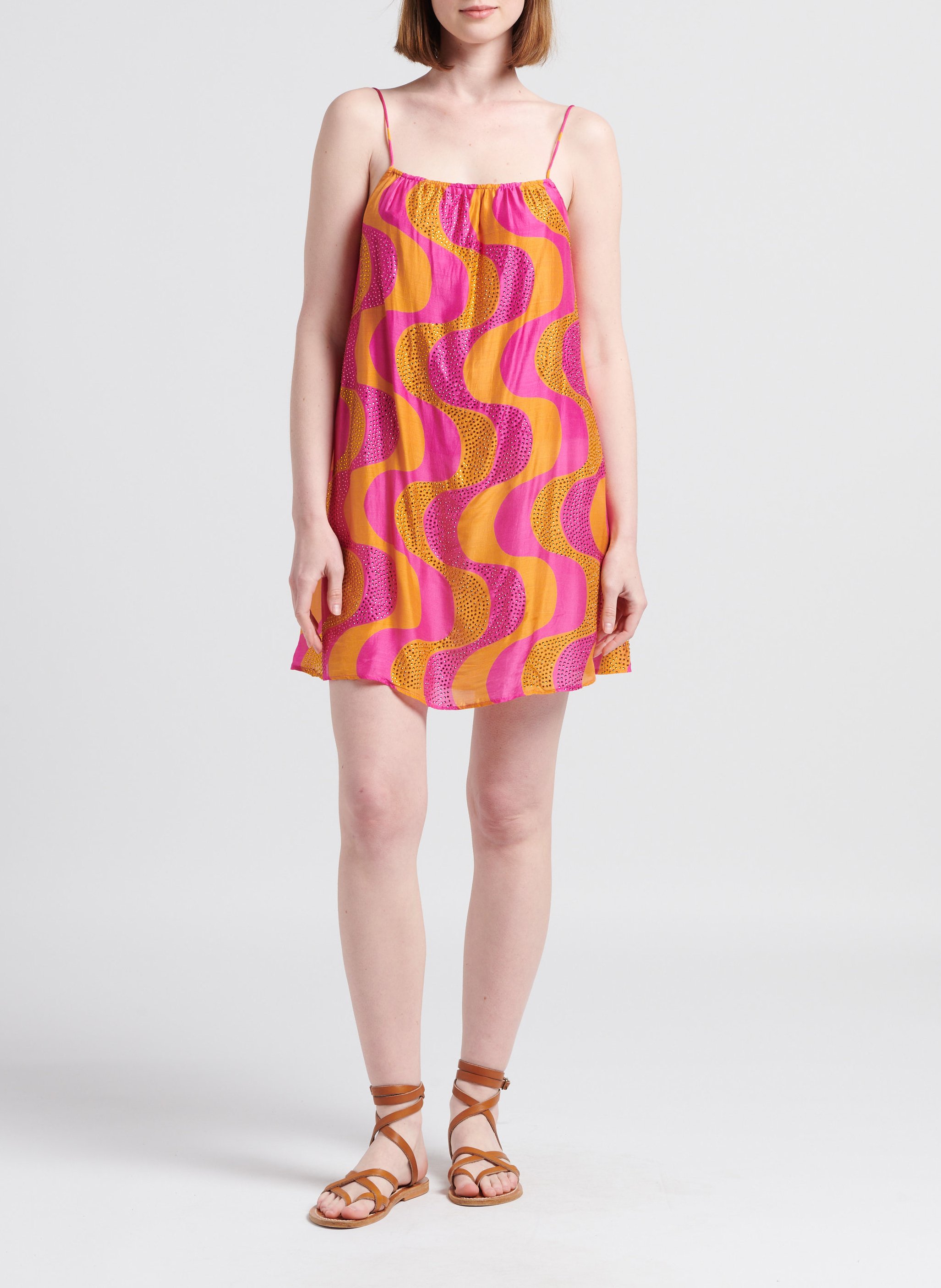 Korte, ruimvallende jurk met print SUNDRESS Oranje