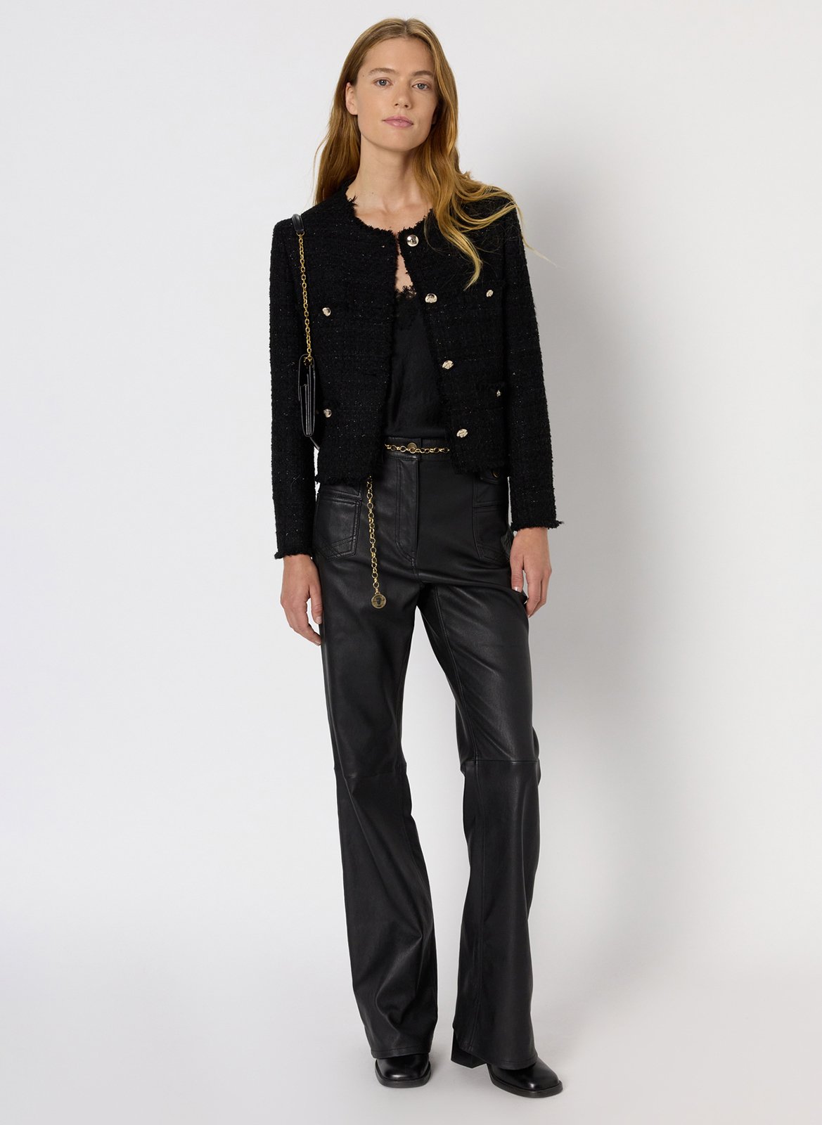 Ronde hals tweed jas GERARD DAREL Zwart