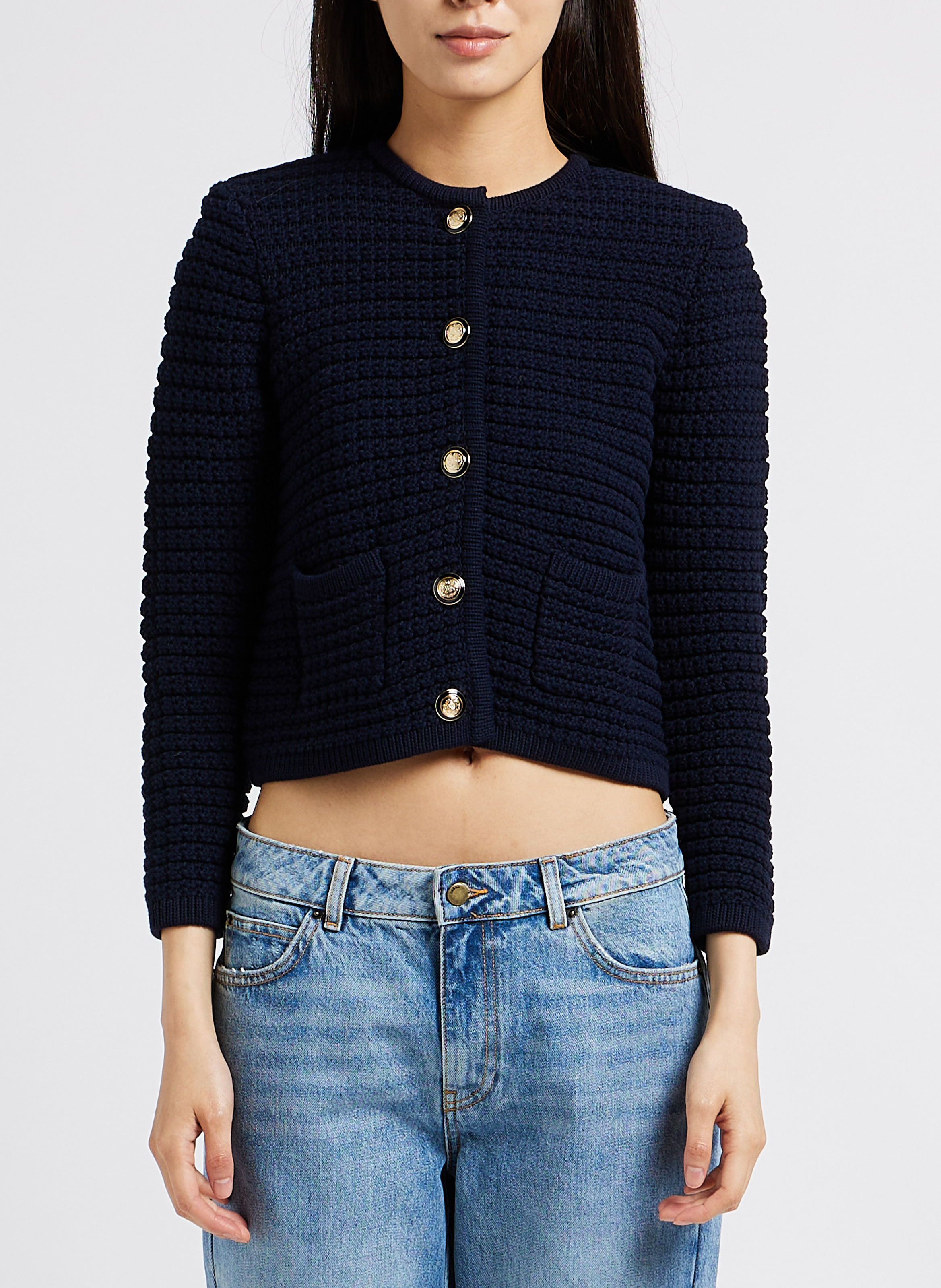 Gilet col rond en maille de coton mélangé  BA&SH Bleu