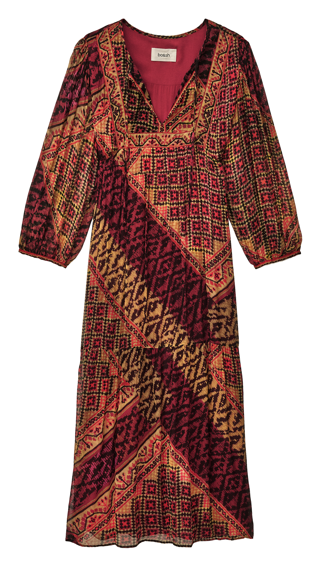 Robe longue col tunisien imprimée BA&SH Rouge