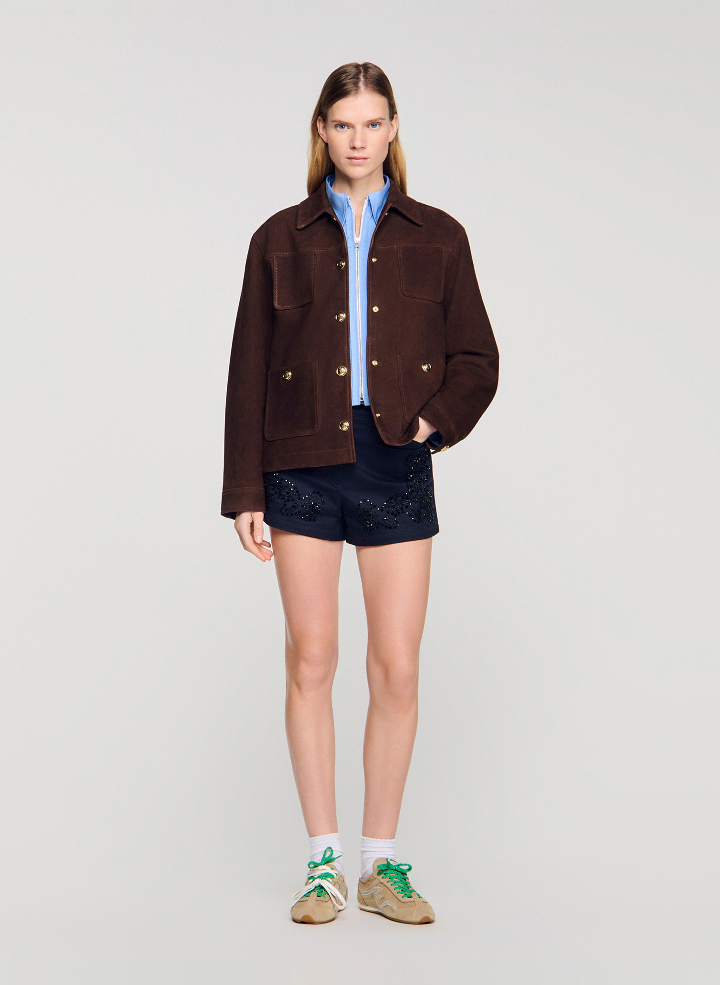 Straight leather jacket Brown