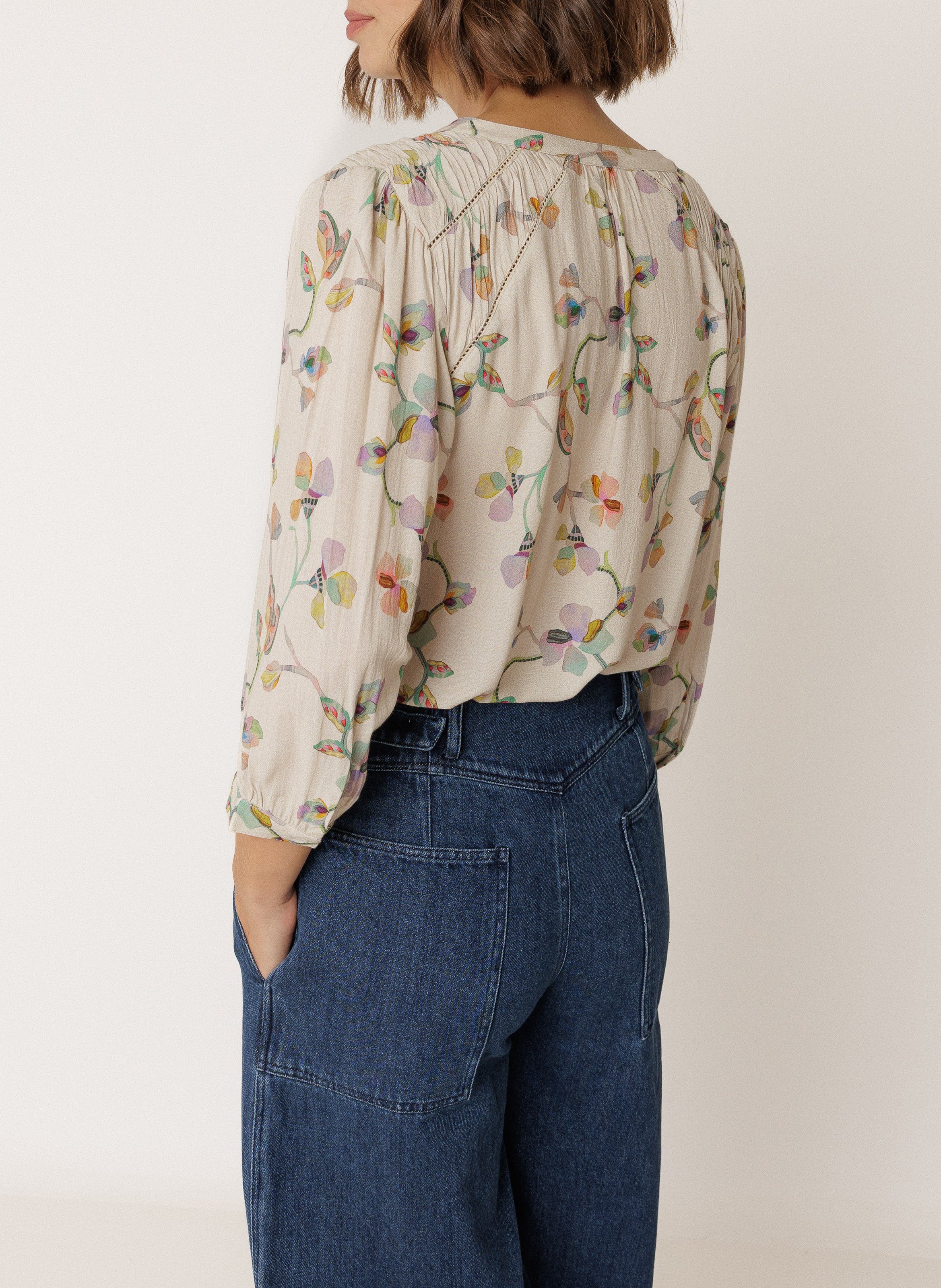 Chemisier droit col rond imprimé INDI & COLD Beige