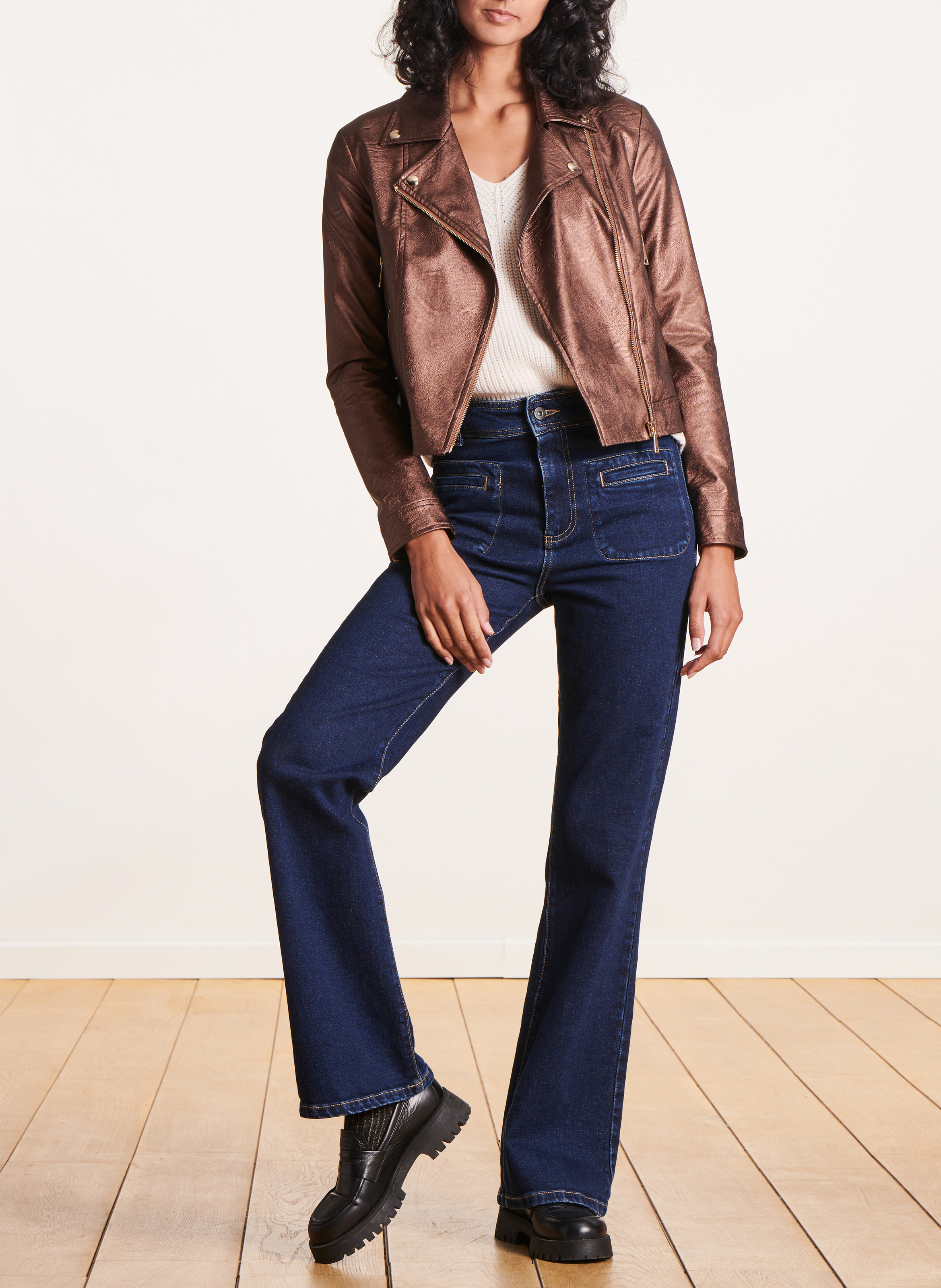 Blouson zippé métallisé LA FEE MARABOUTEE Marron