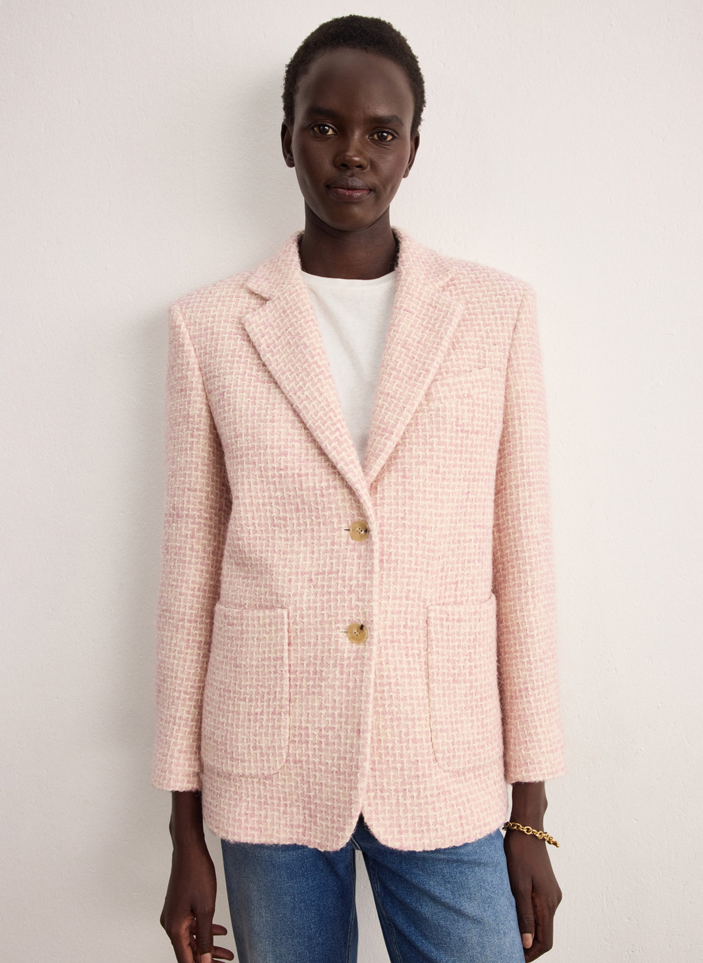 Veste tailleur droite en coton mélangé imprimé PABLO Rouge