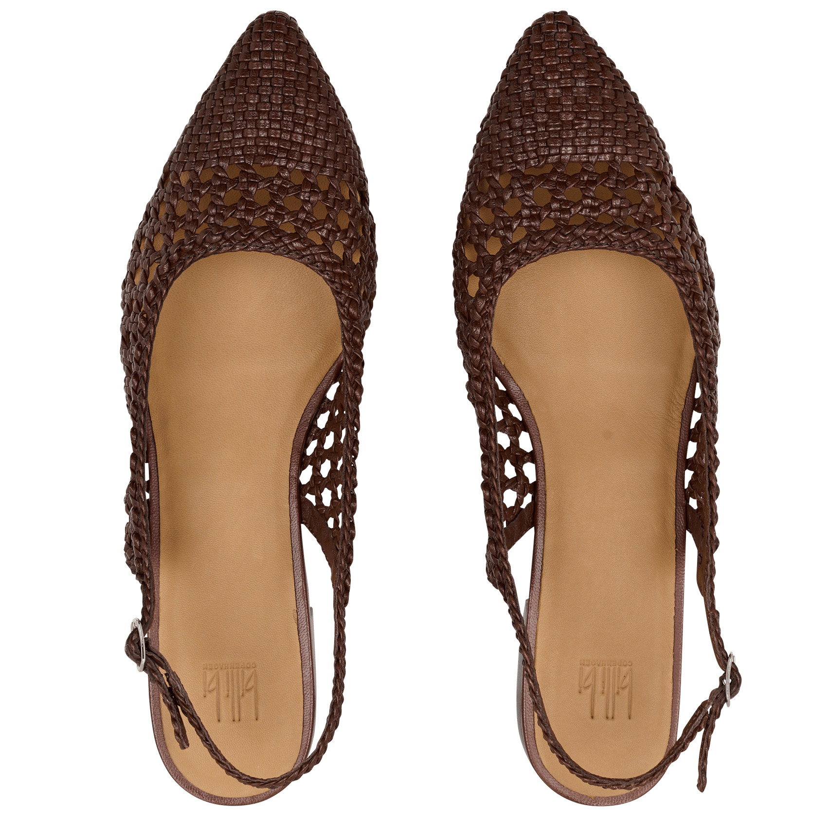 Ballerina's met slingback van gevlochten leer. Bruin