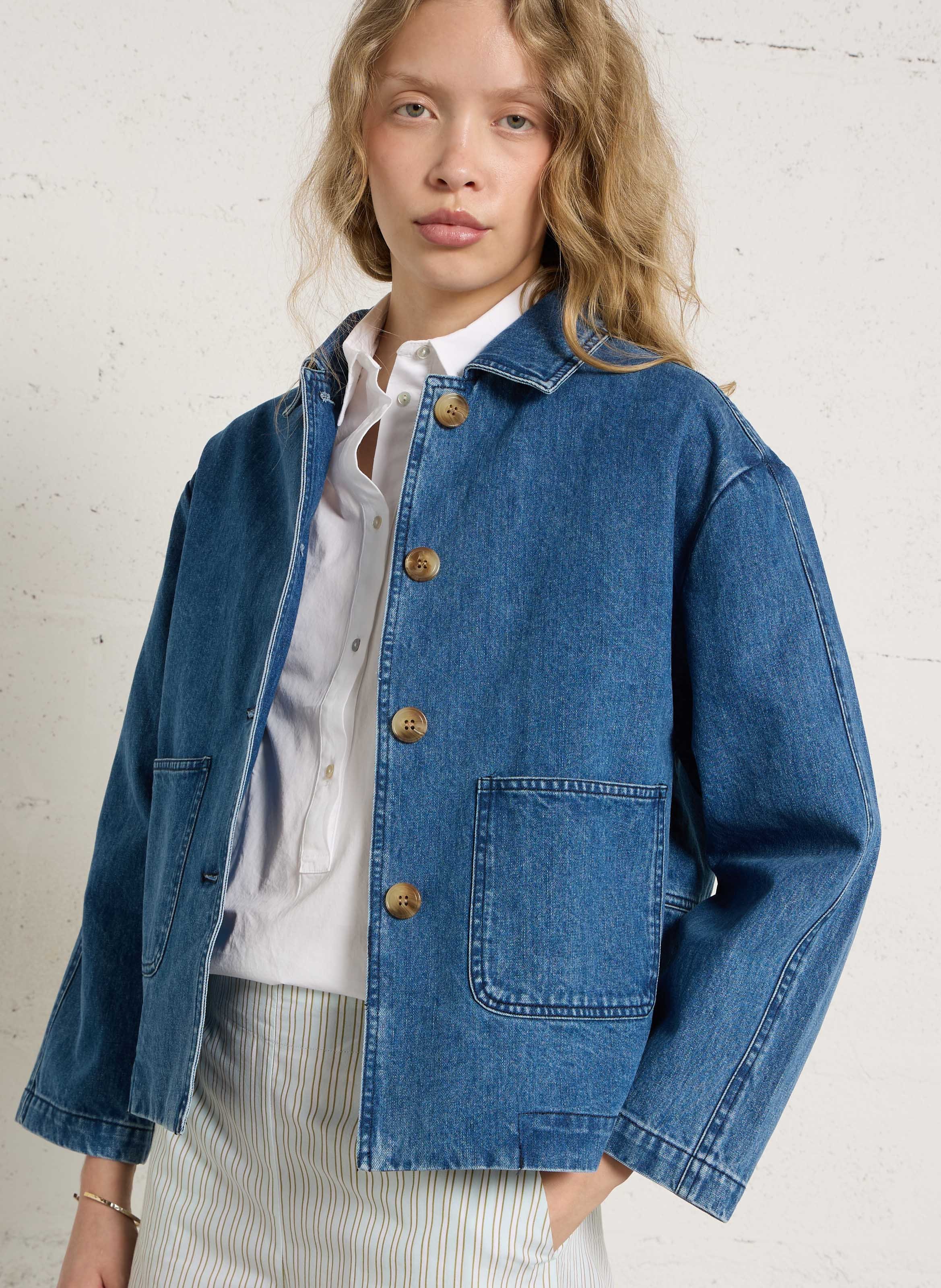 Rechte knoopsluiting spijkerjas BELLA JONES Blauw