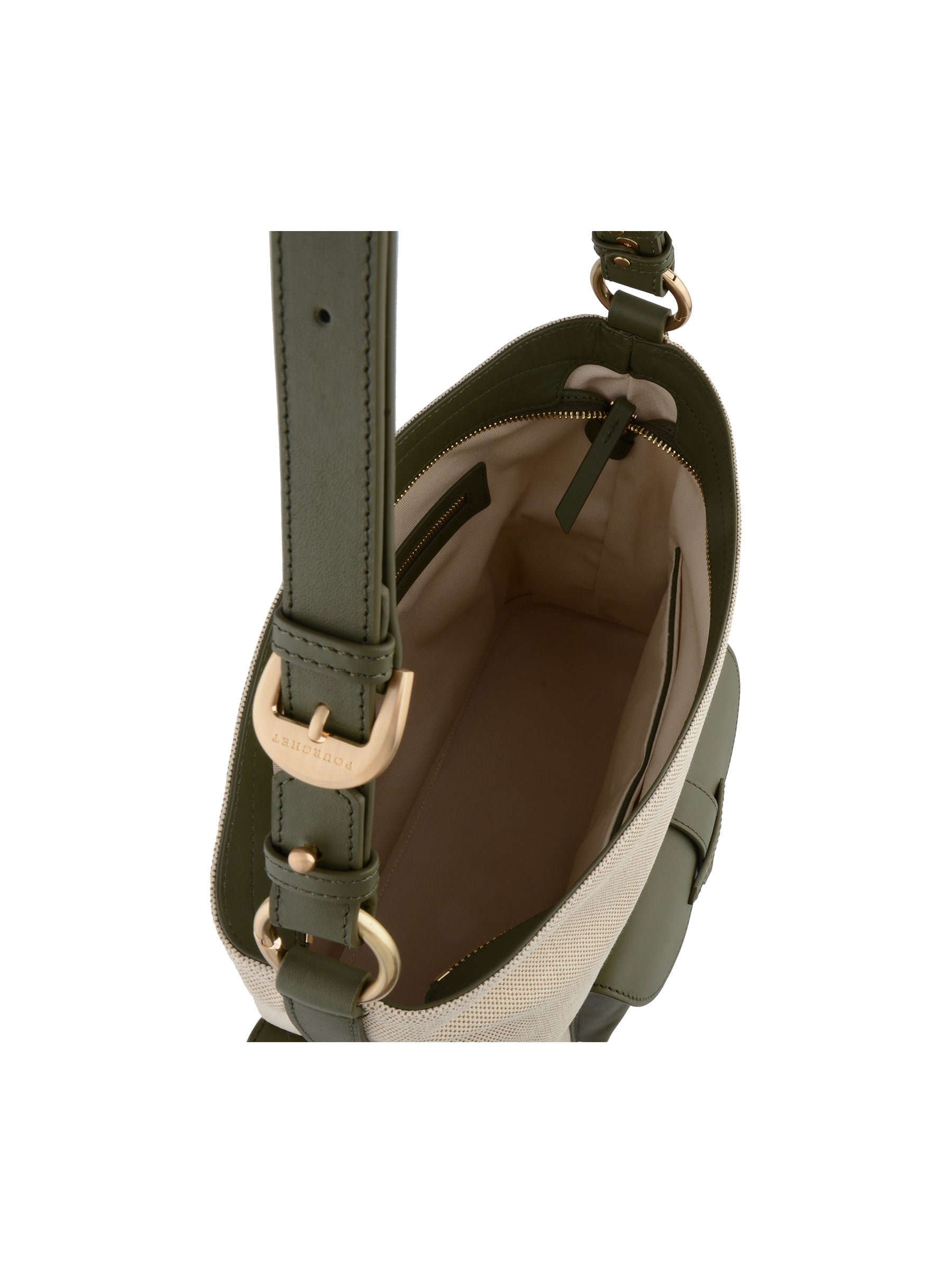 Calfskin leather shoulder bag POURCHET Khaki