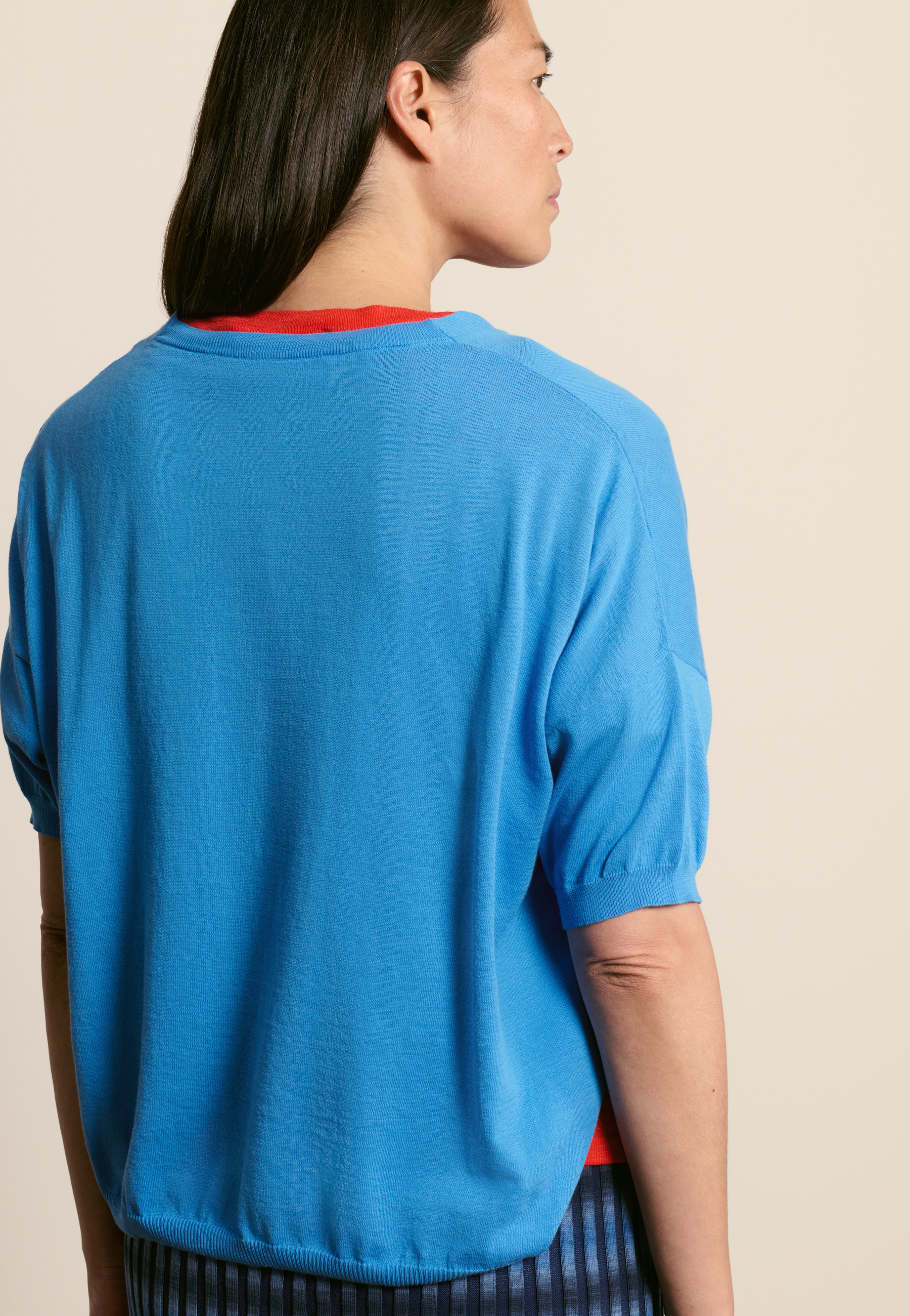 T-shirt col v en coton biologique MAISON MONTAGUT Bleu