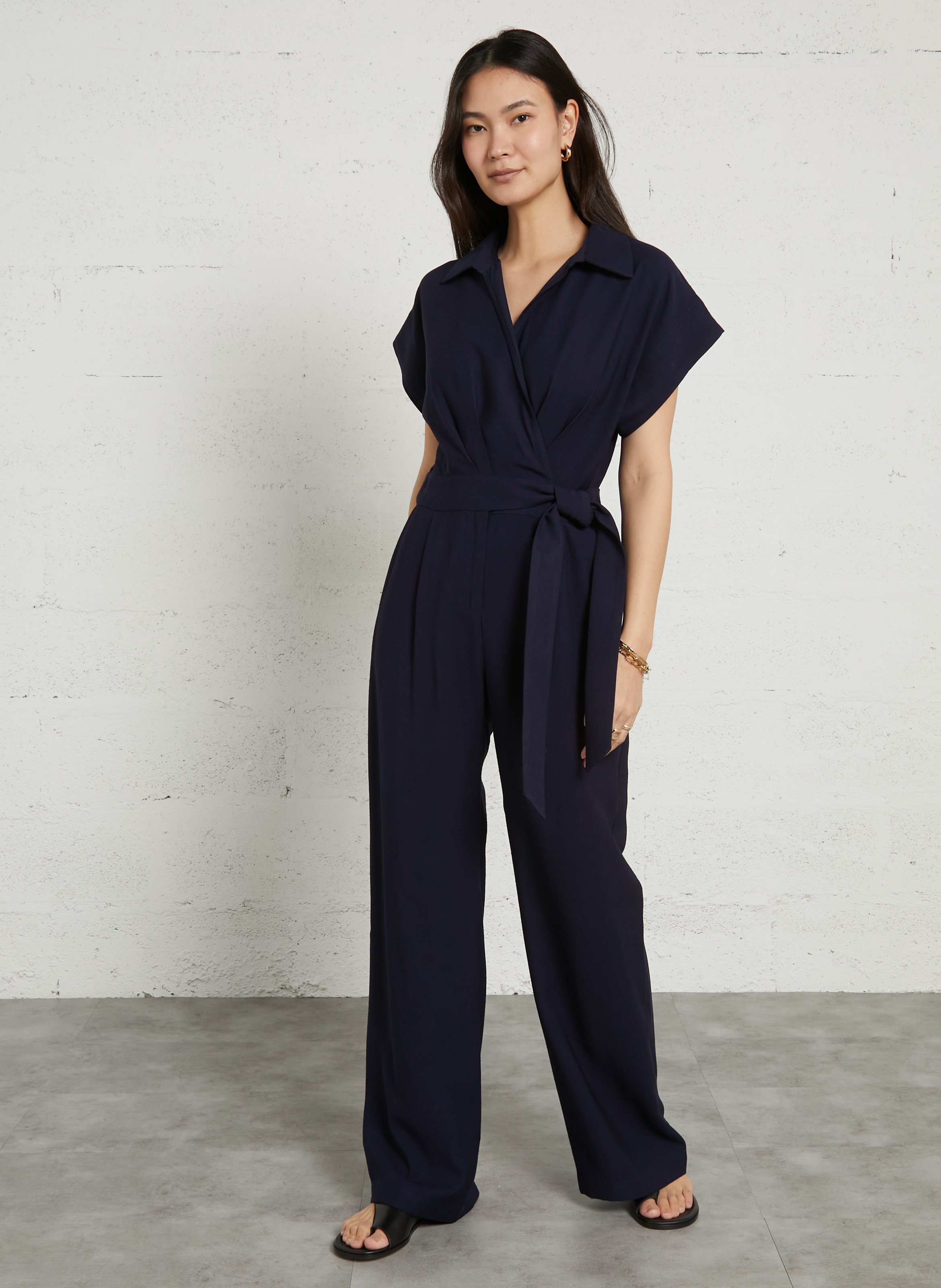 Combinaison pantalon unie cache-cœur SUNCOO Bleu