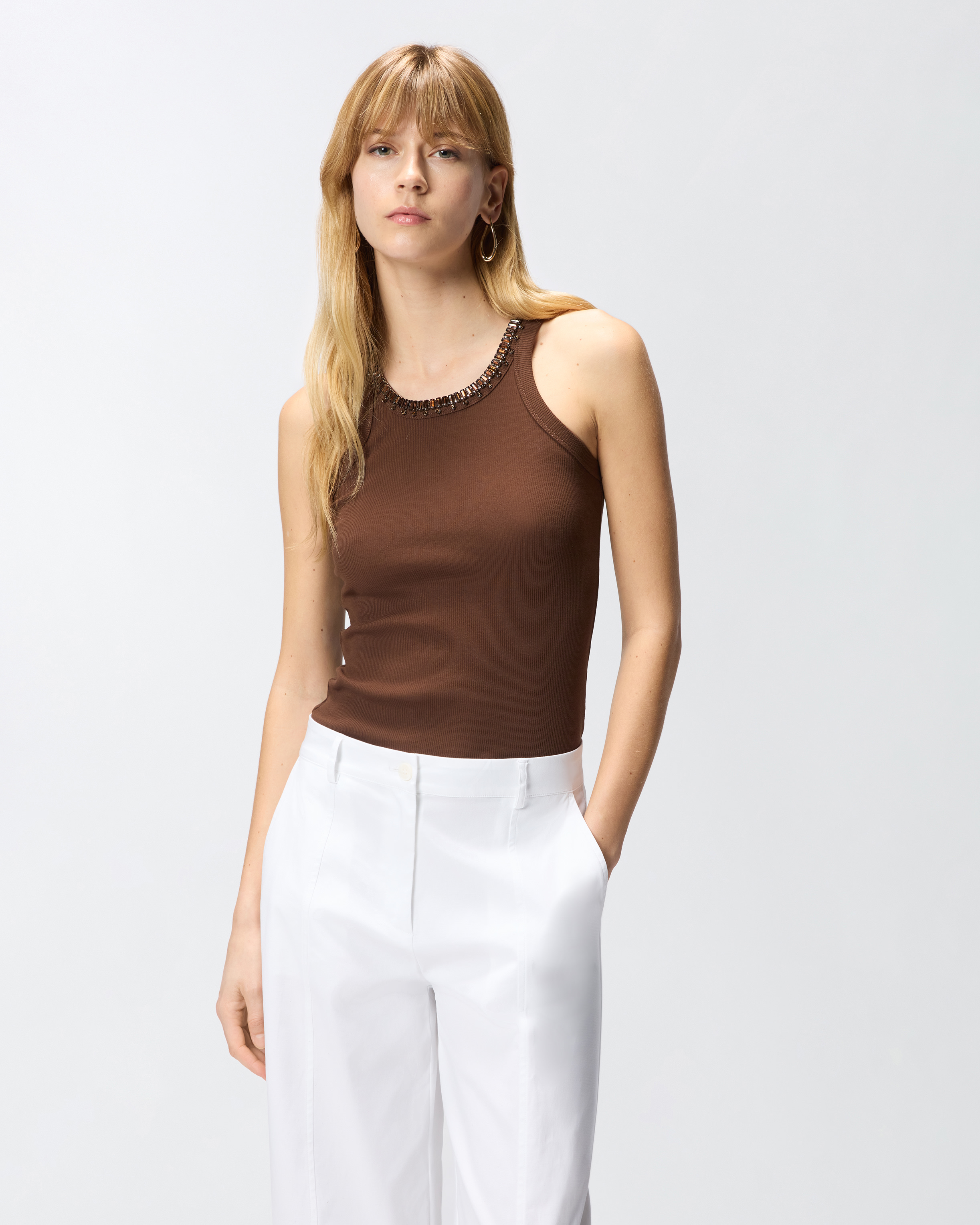 Top côtelé avec broderies bijoux PINKO