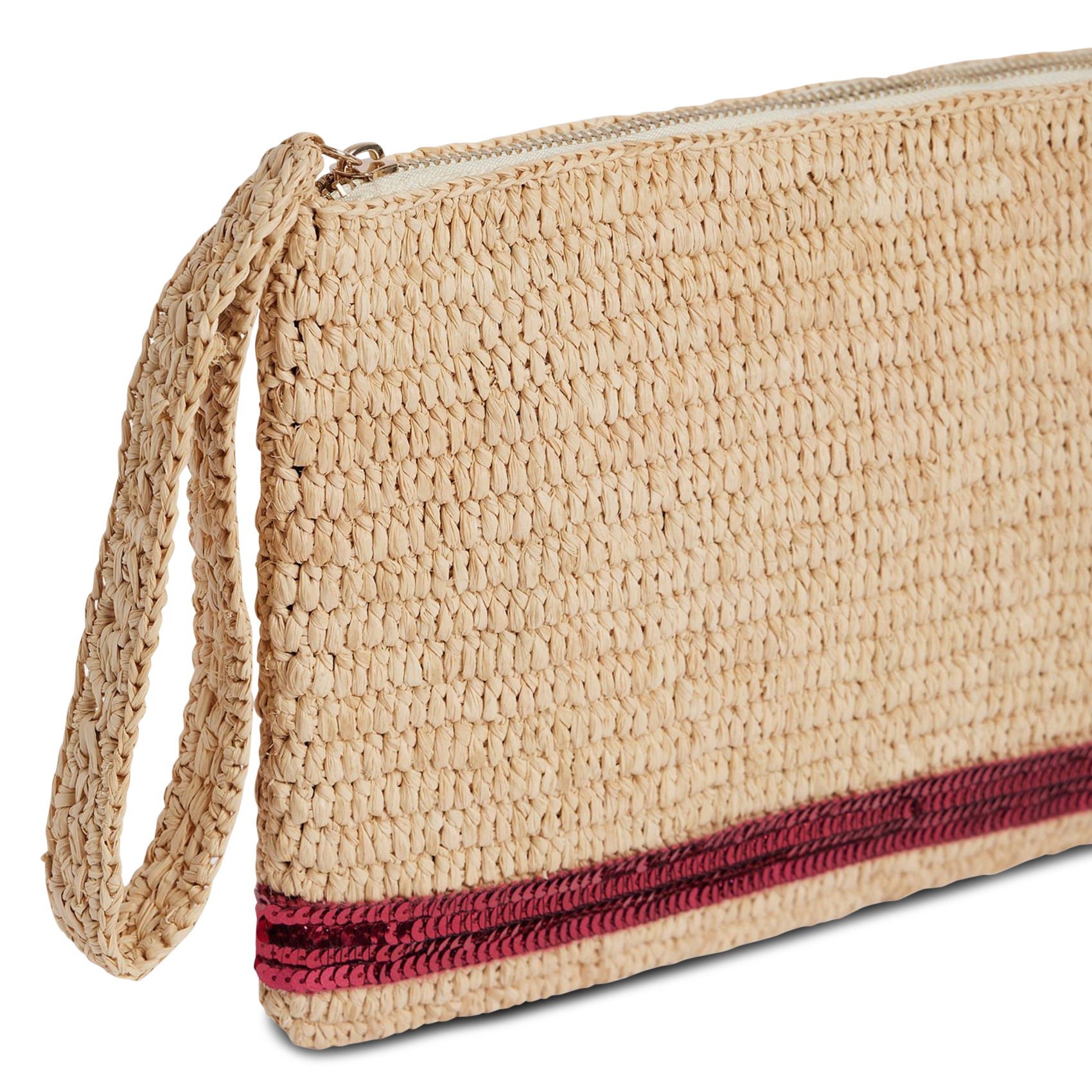 Sequined raffia clutch bag VANESSA BRUNO Pink