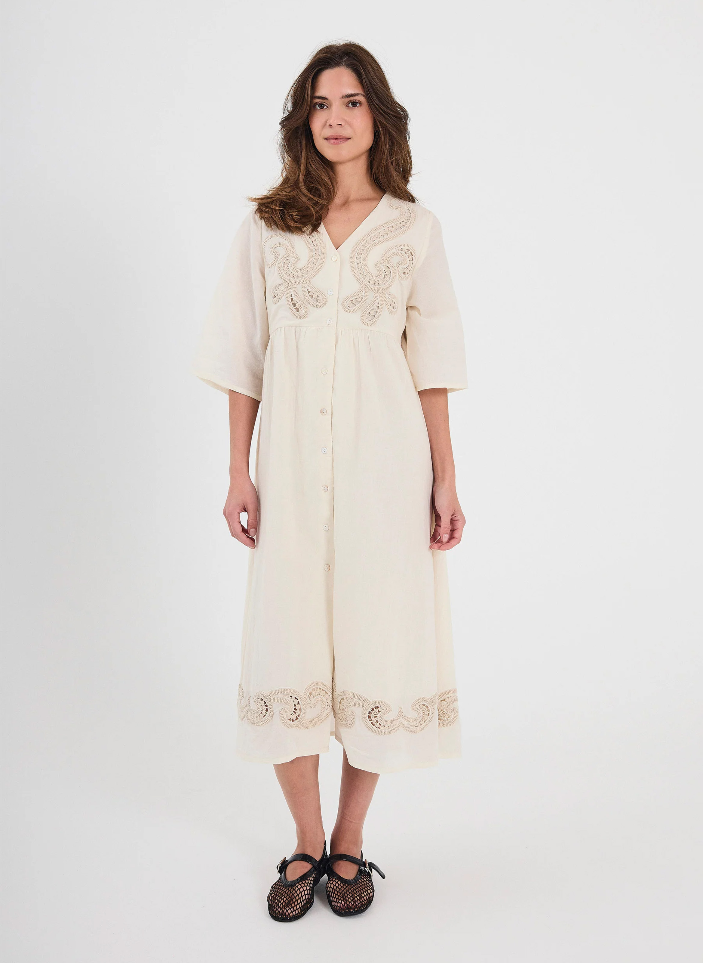 Long loose-fit cotton dress NORR White