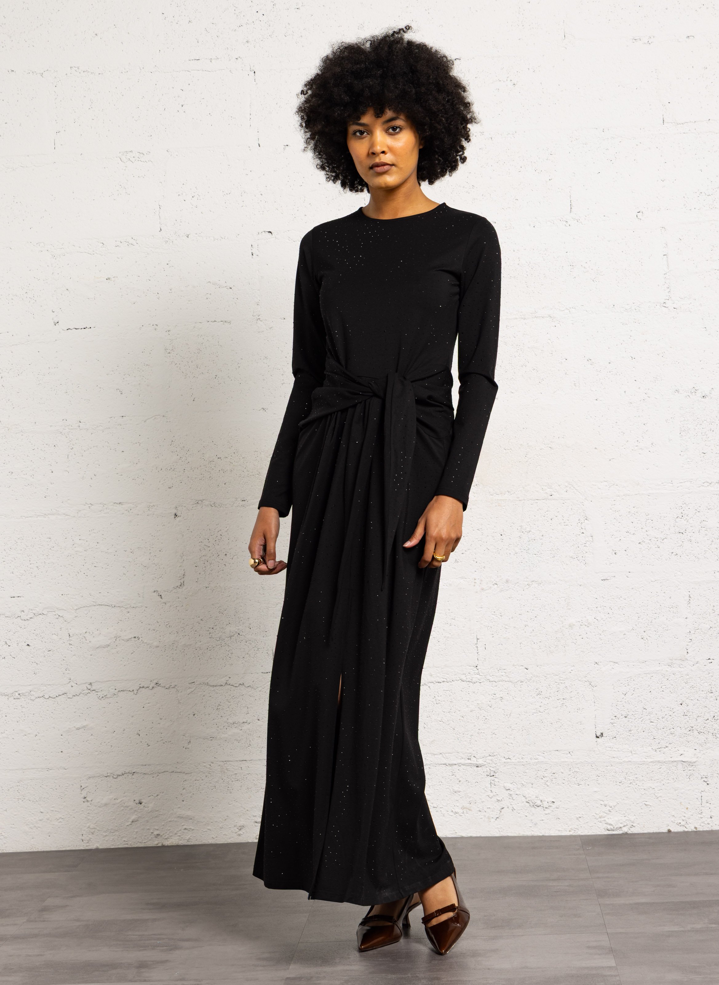 Robe longue ajustée à strass SUNCOO Noir