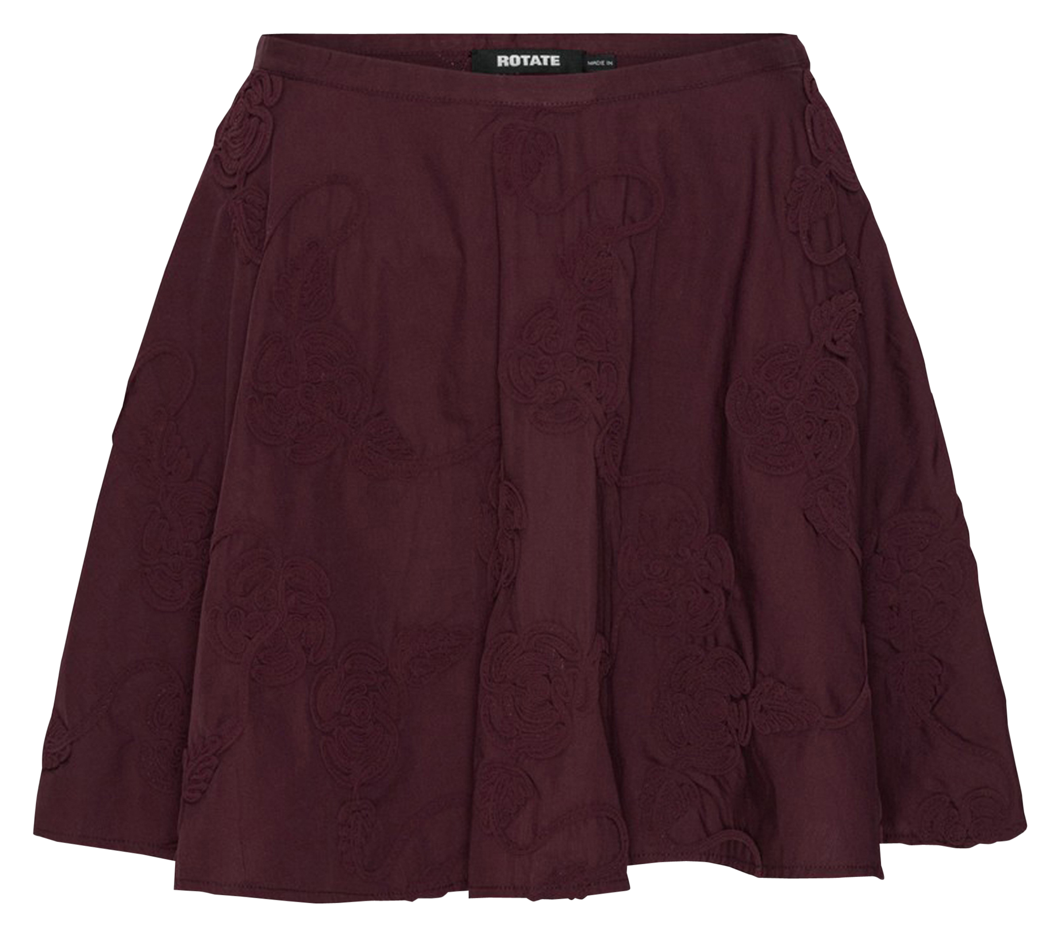 Jupe courte évasée à broderies ROTATE Marron