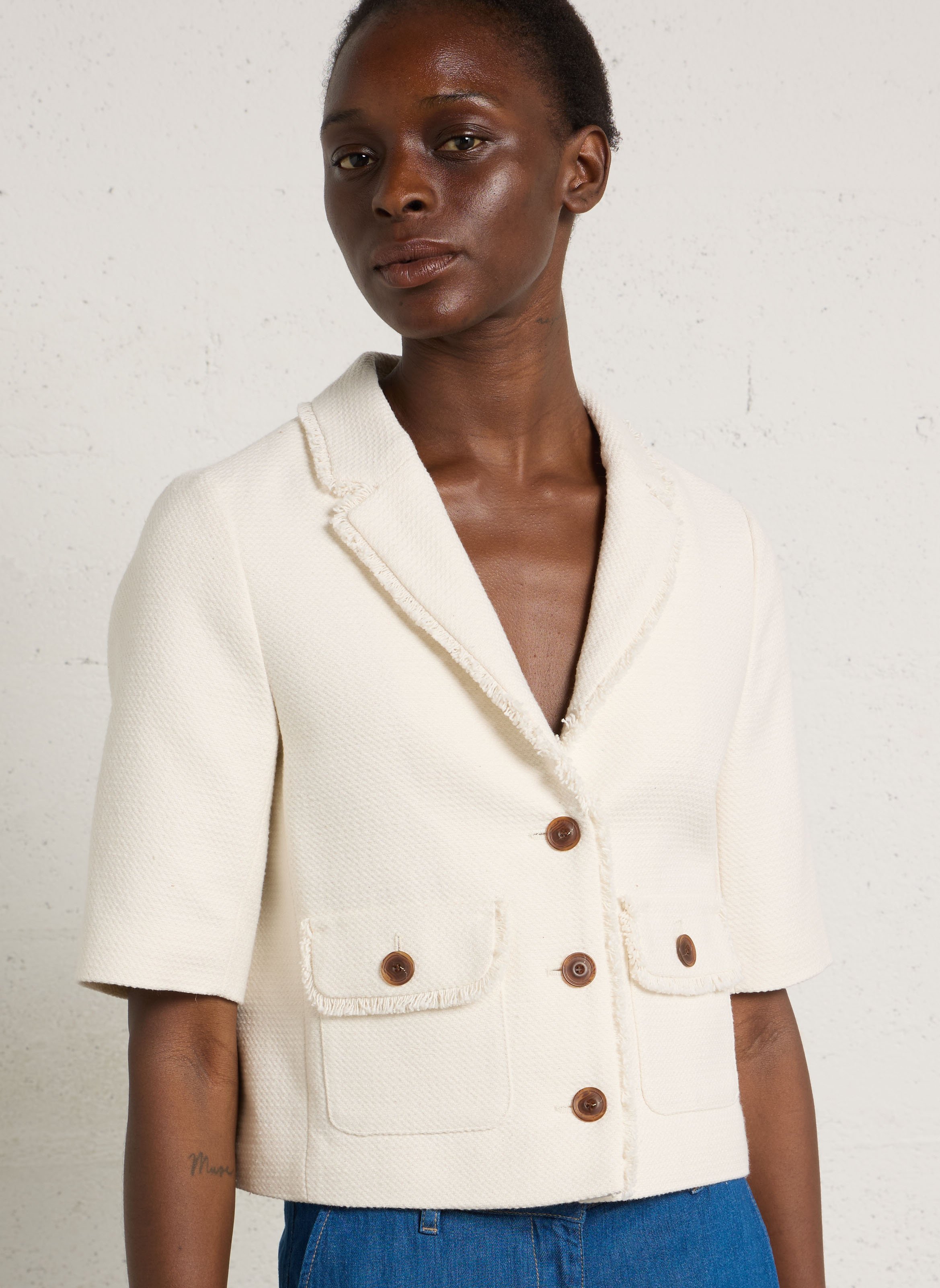 Veste col tailleur en coton mélangé MAISON 123 Blanc