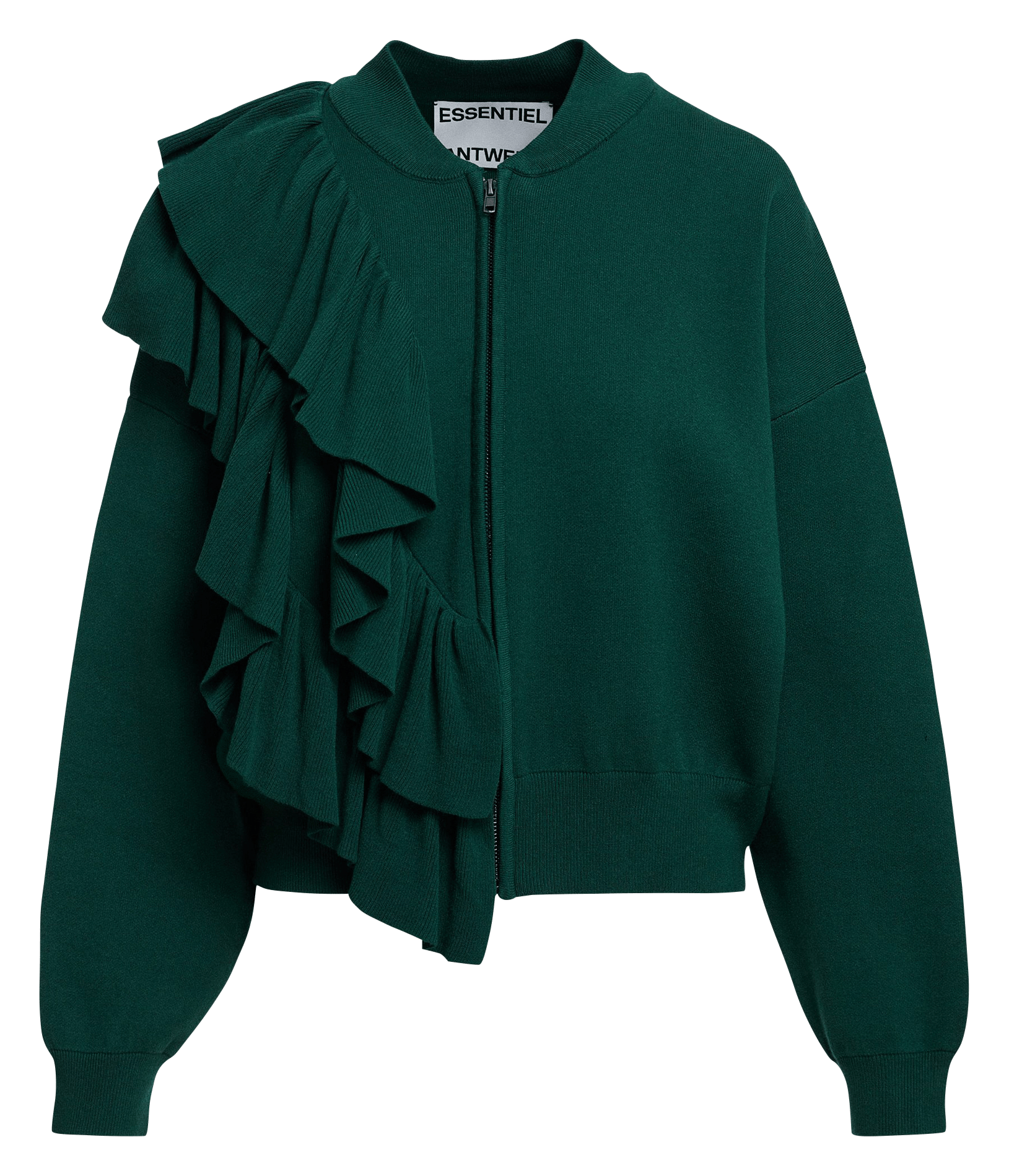 Oversize-Strickjacke mit Rüschen ESSENTIEL ANTWERP Grun