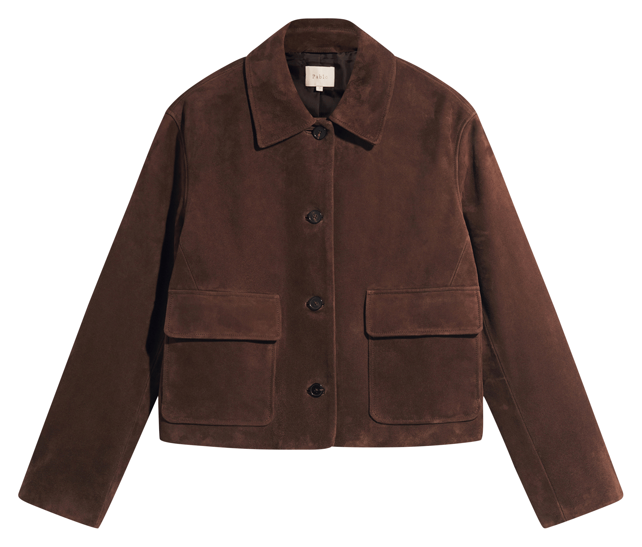 Veste oversize col classique en cuir velours PABLO Marron