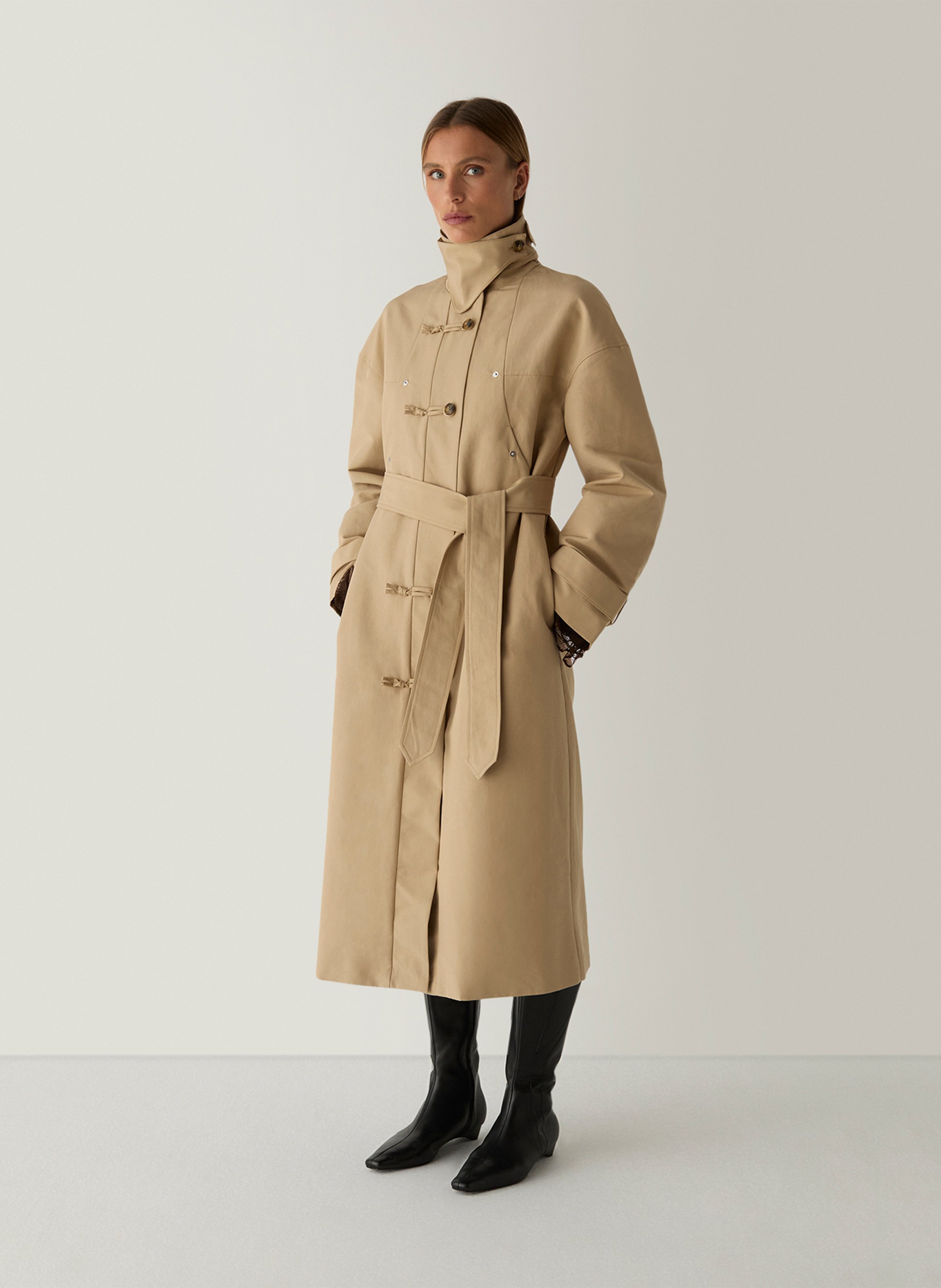 Trenchcoat van katoenmix met reverskraag LAAGAM Beige