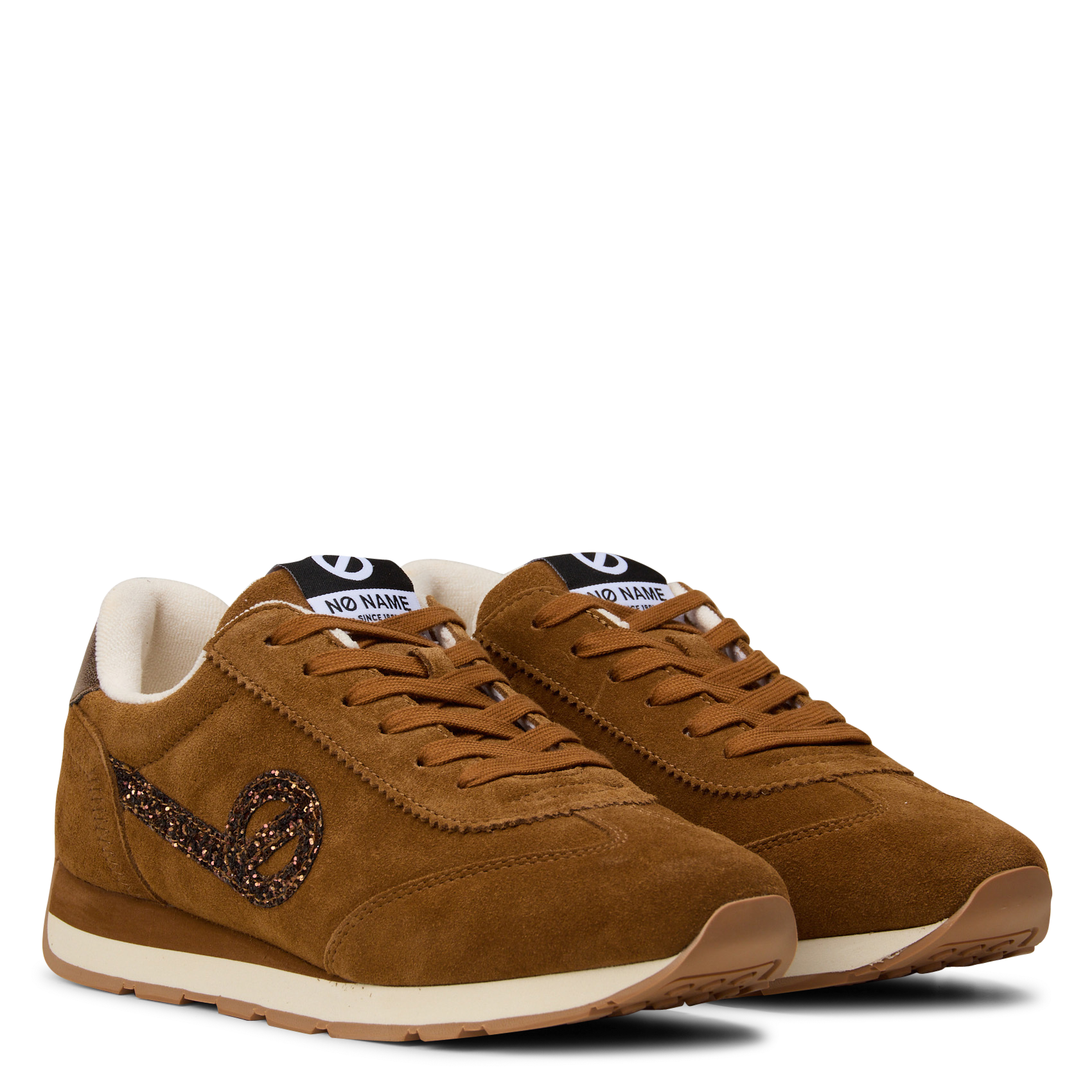 Sneakers van leer met pailletten | Bruin NO NAME Dames
