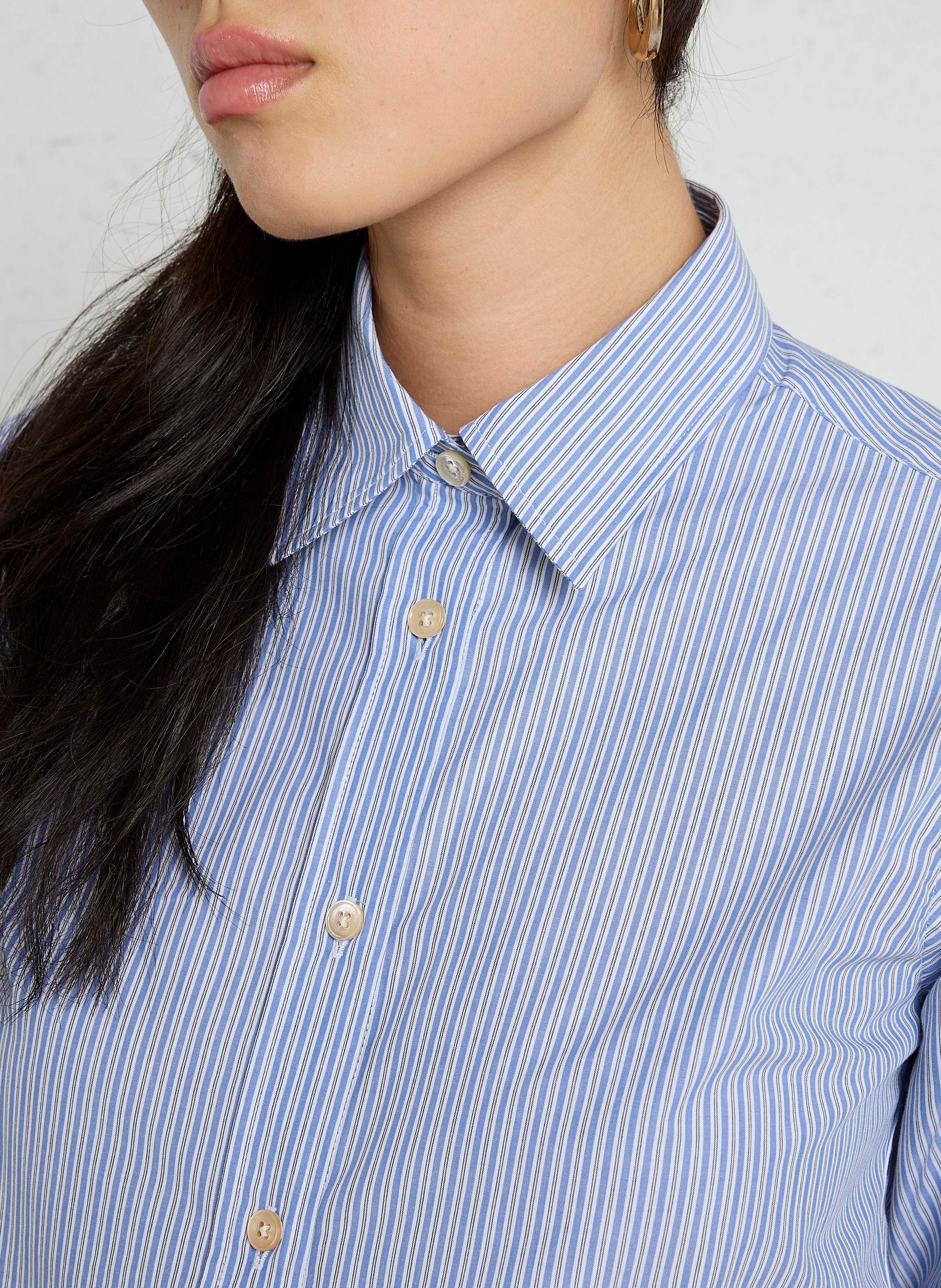 Chemise cintrée col classique rayée en coton LAURENCE BRAS Bleu