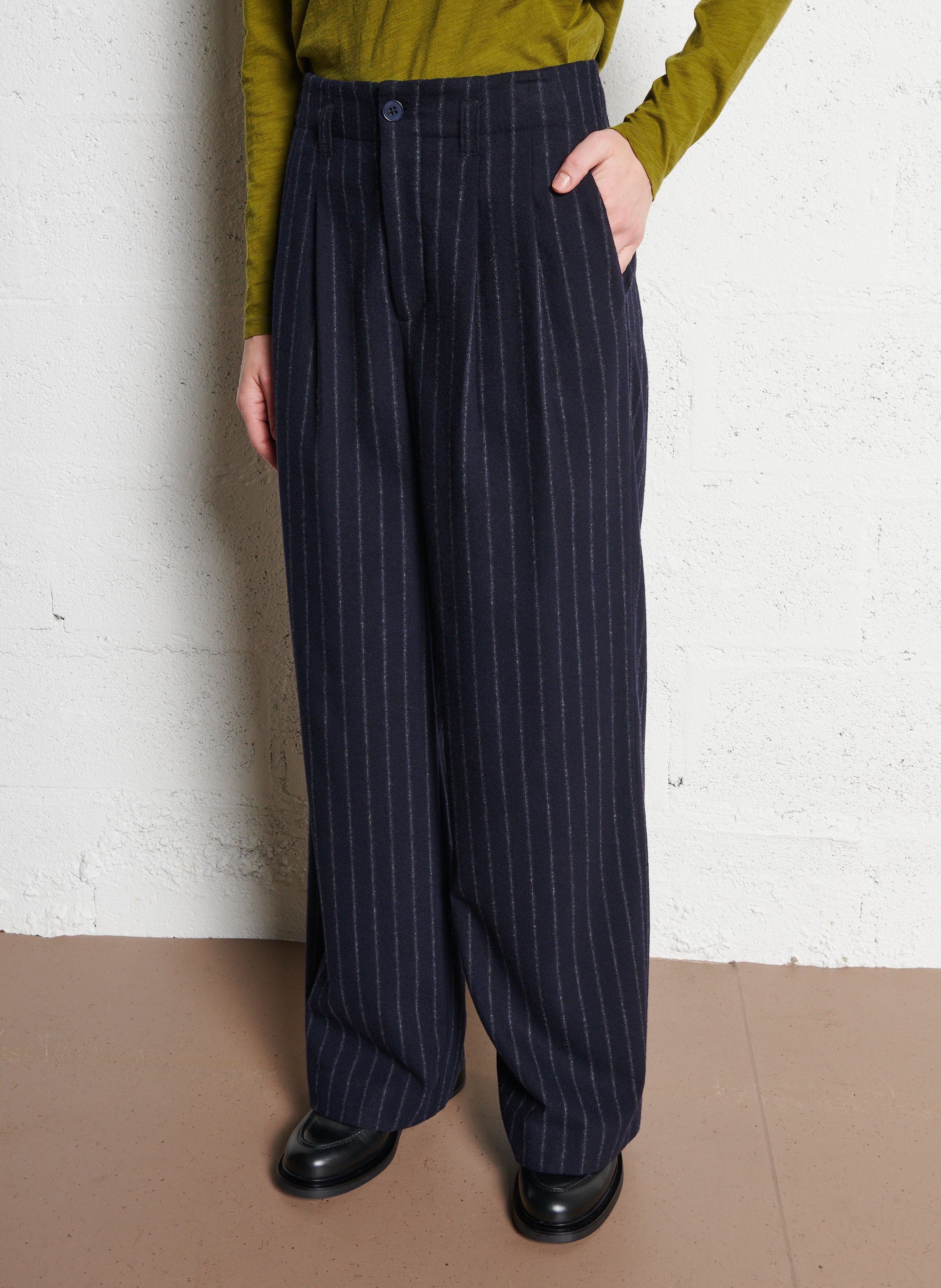 Pantalon Tailleur Femme Ann Taylor Taille 2 - Noir Rayé, Laine, Longueur 32