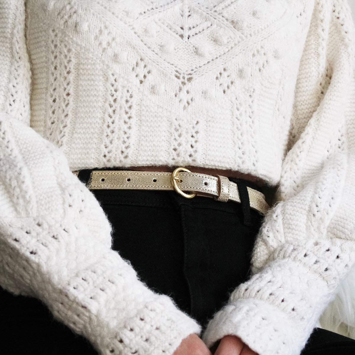 Gold metallic leather buckle belt JULES & JENN Golden
