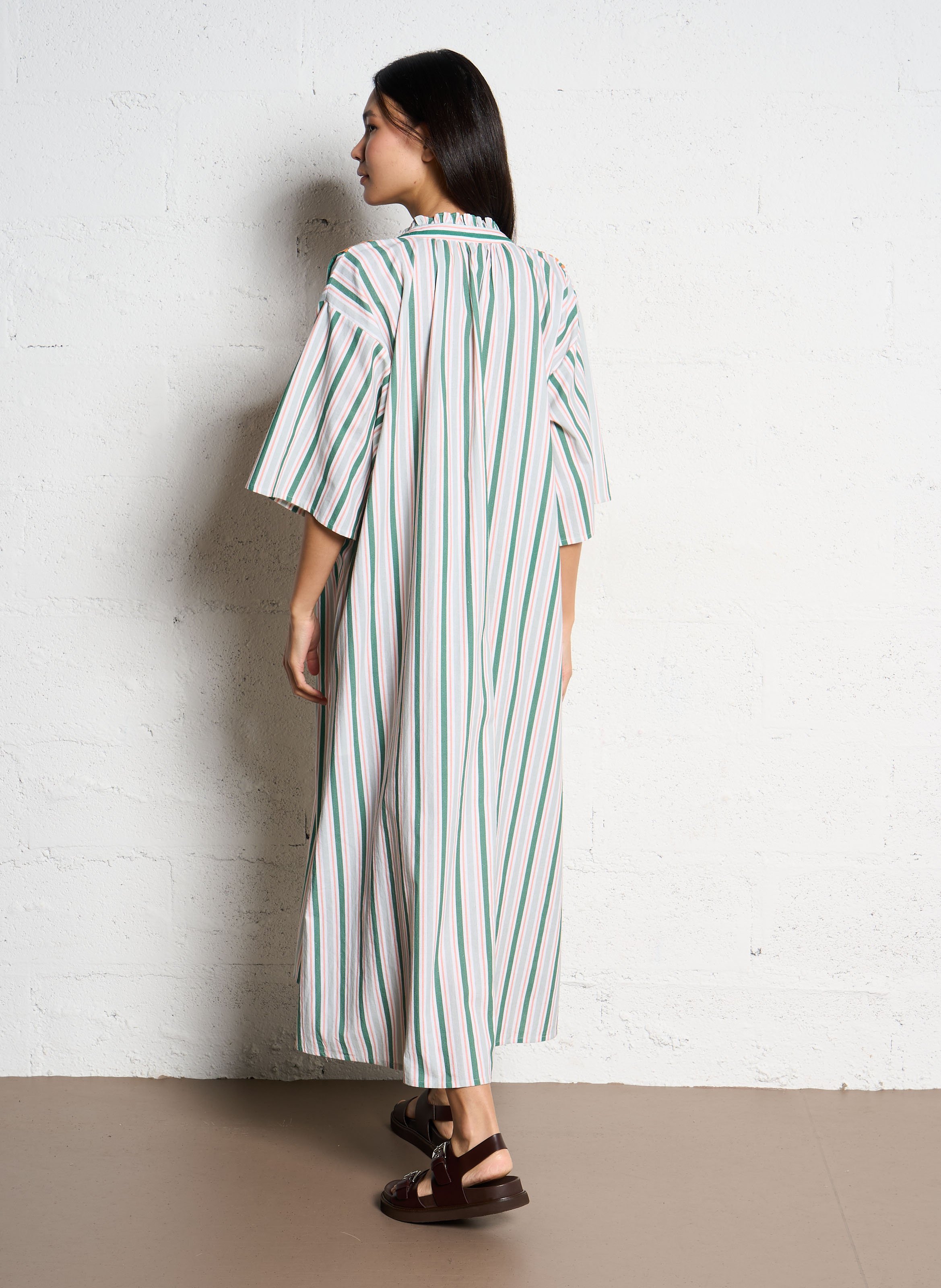 Wijde katoenen jurk met borduursel Oranje