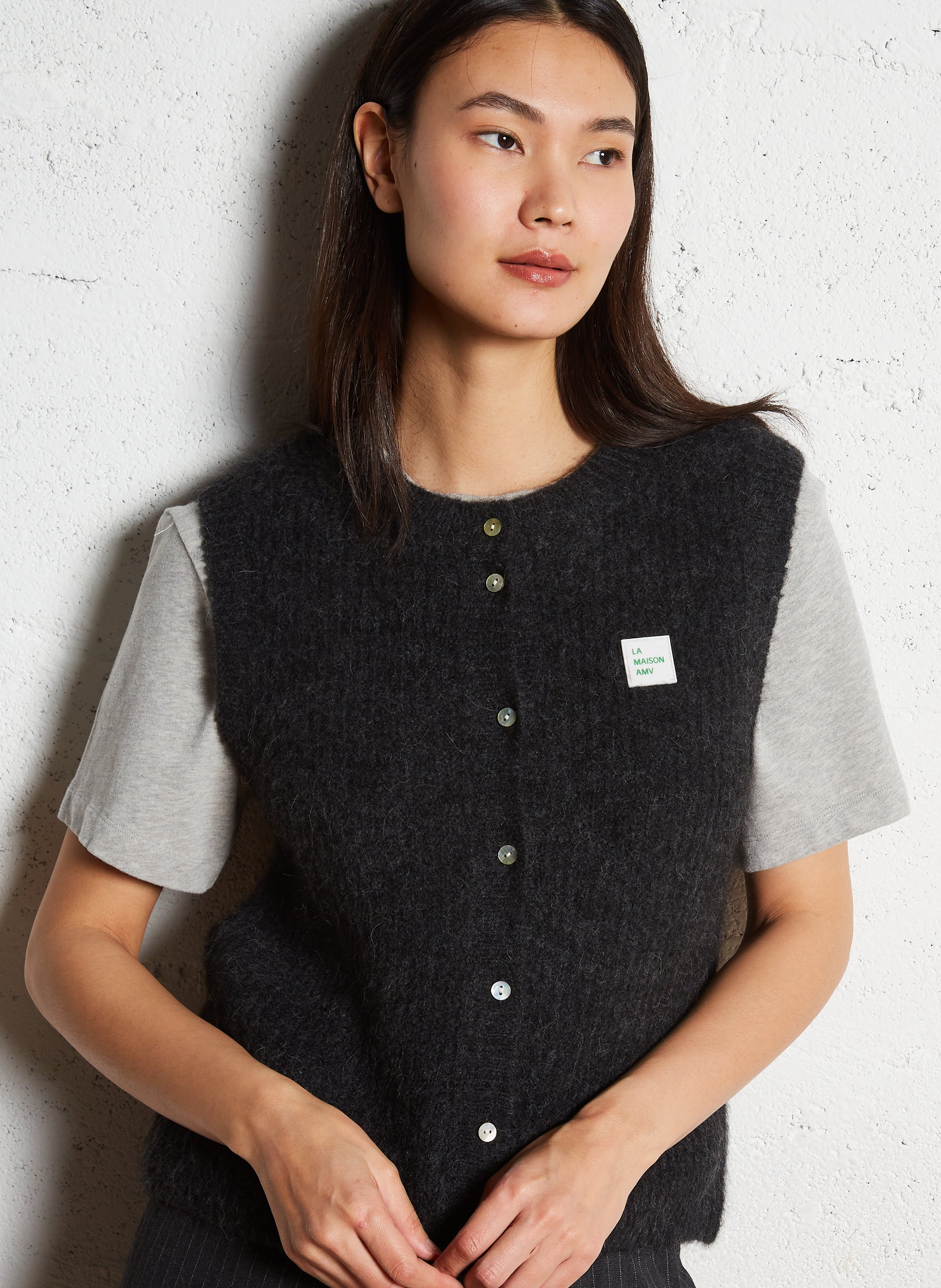 Geknöpfte Weste aus flauschigem Strick AMERICAN VINTAGE