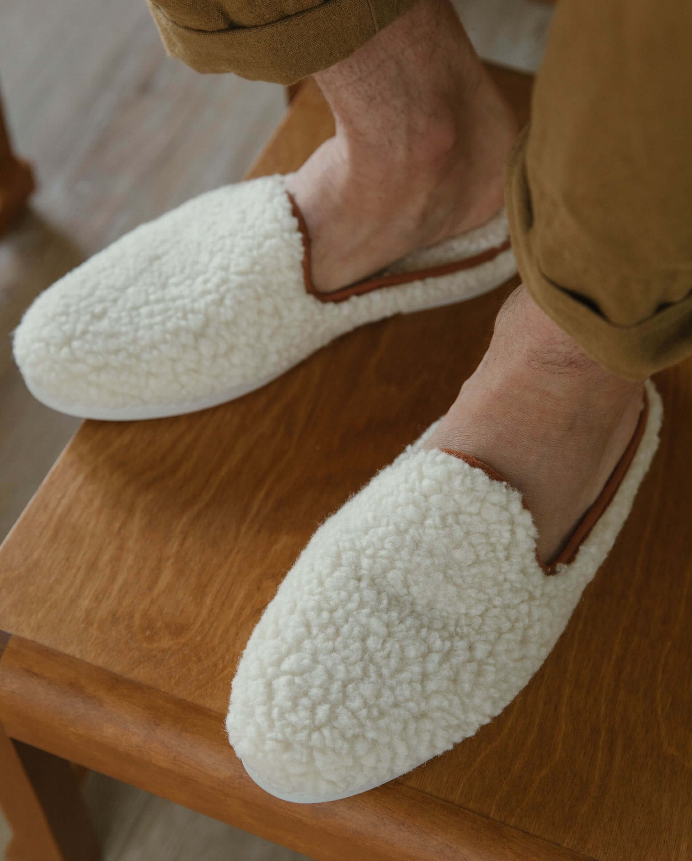 Men's wool bouclé mule, white camel ANGARDE White