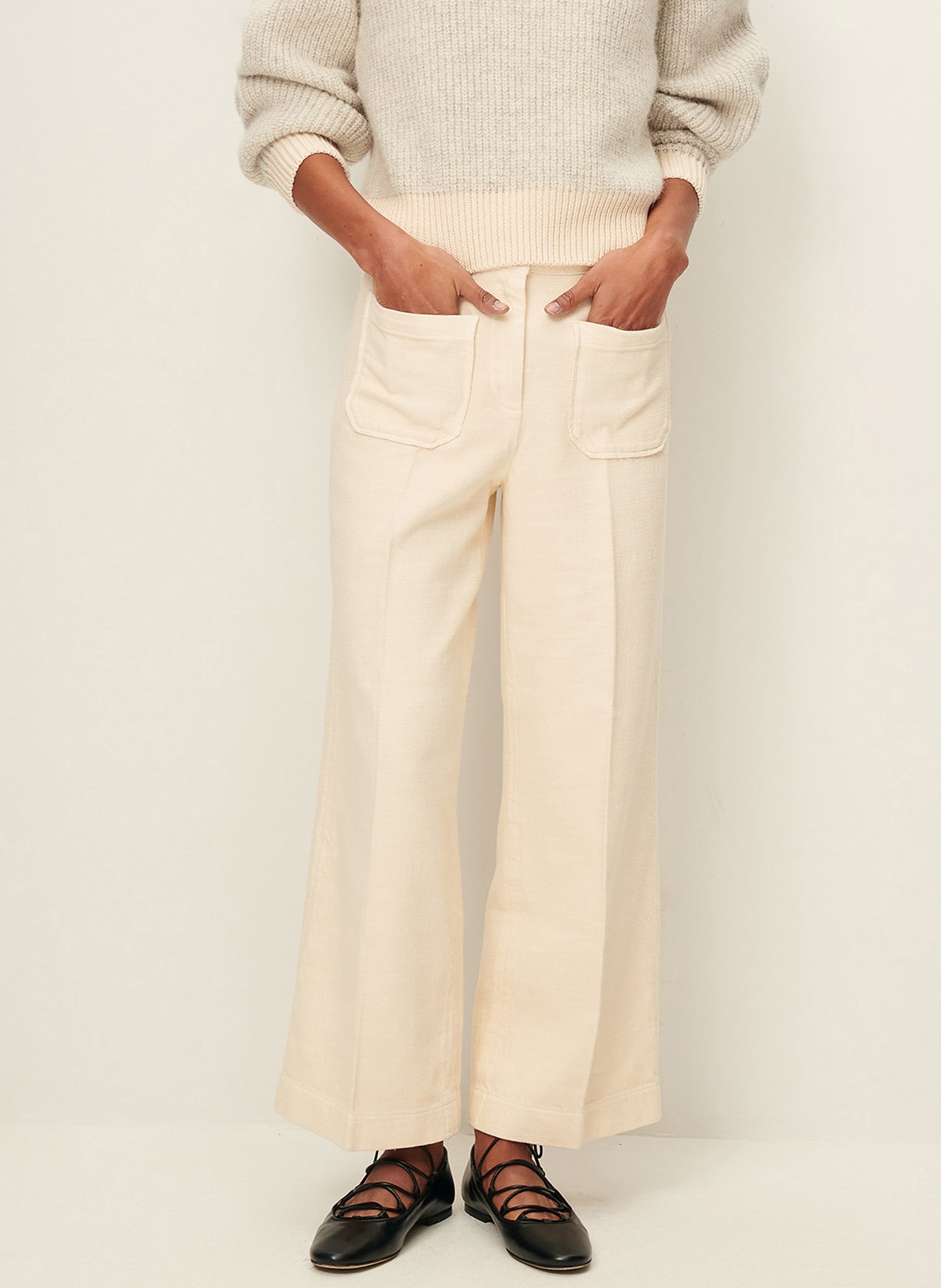 Pantalon droit plissé et texturé en coton SESSUN Beige
