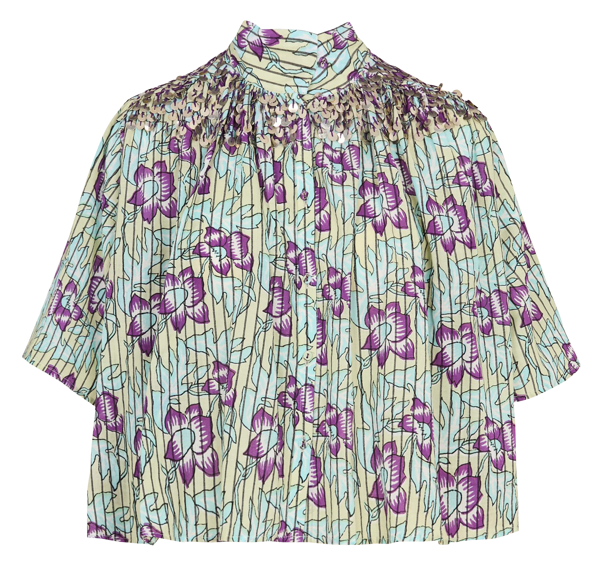 Printed blouse with tassel embroideries V DE VINSTER Purple