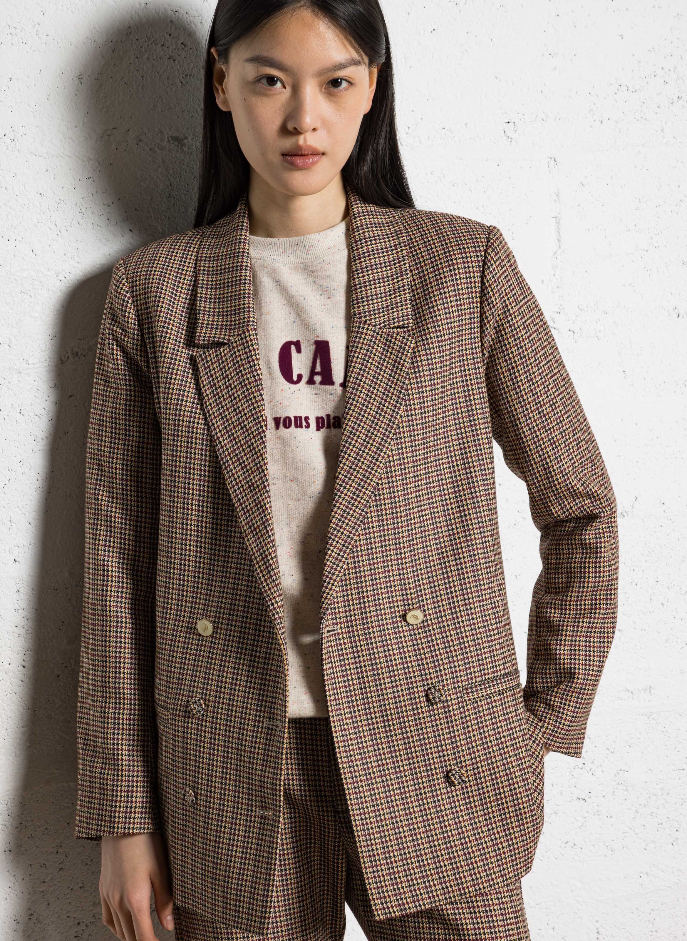 Giacca diritta con revers a punta motivo pied-de-poule I CODE Rosa