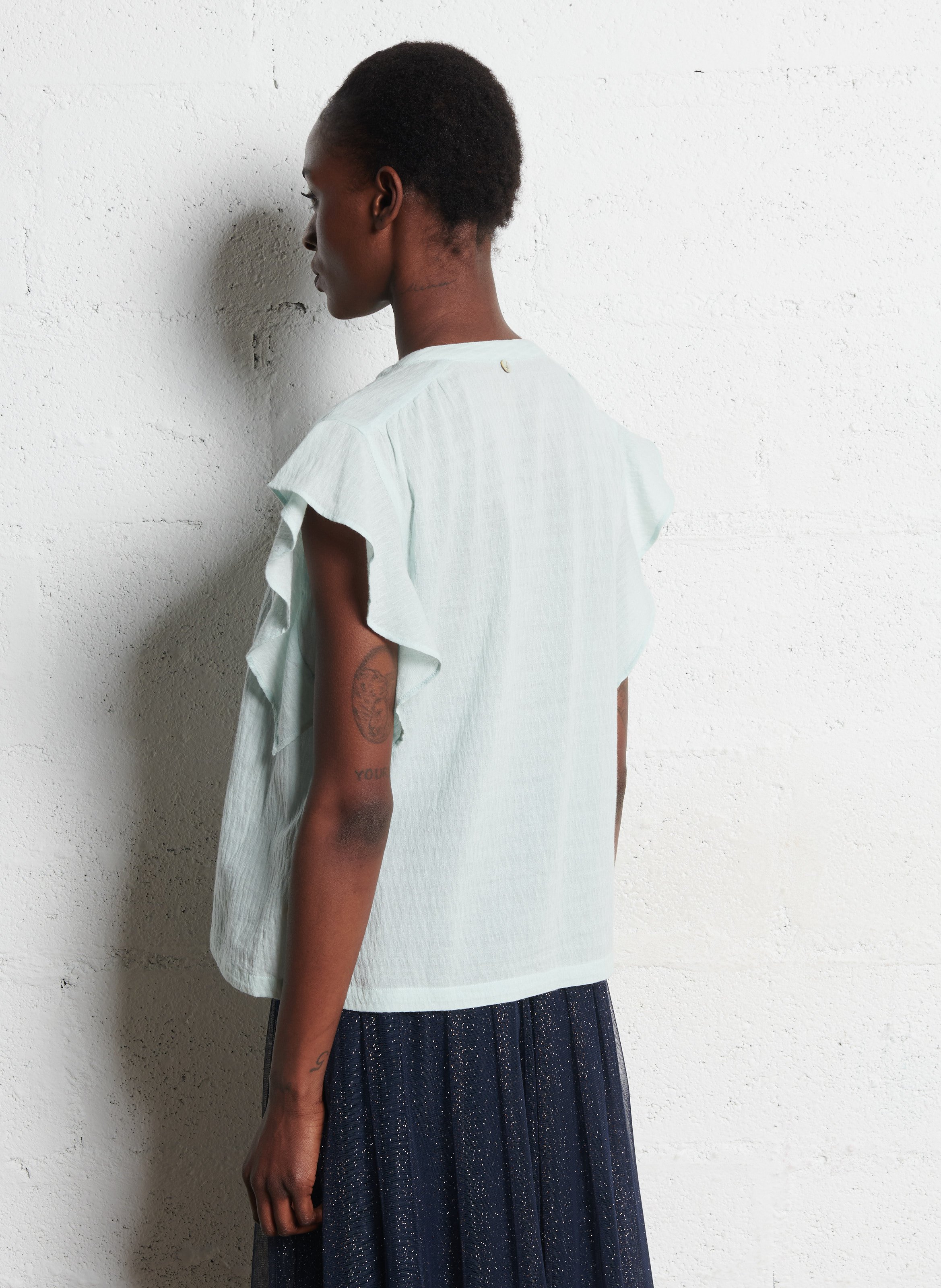 Blouse droite en gaze de coton ONE STEP Vert