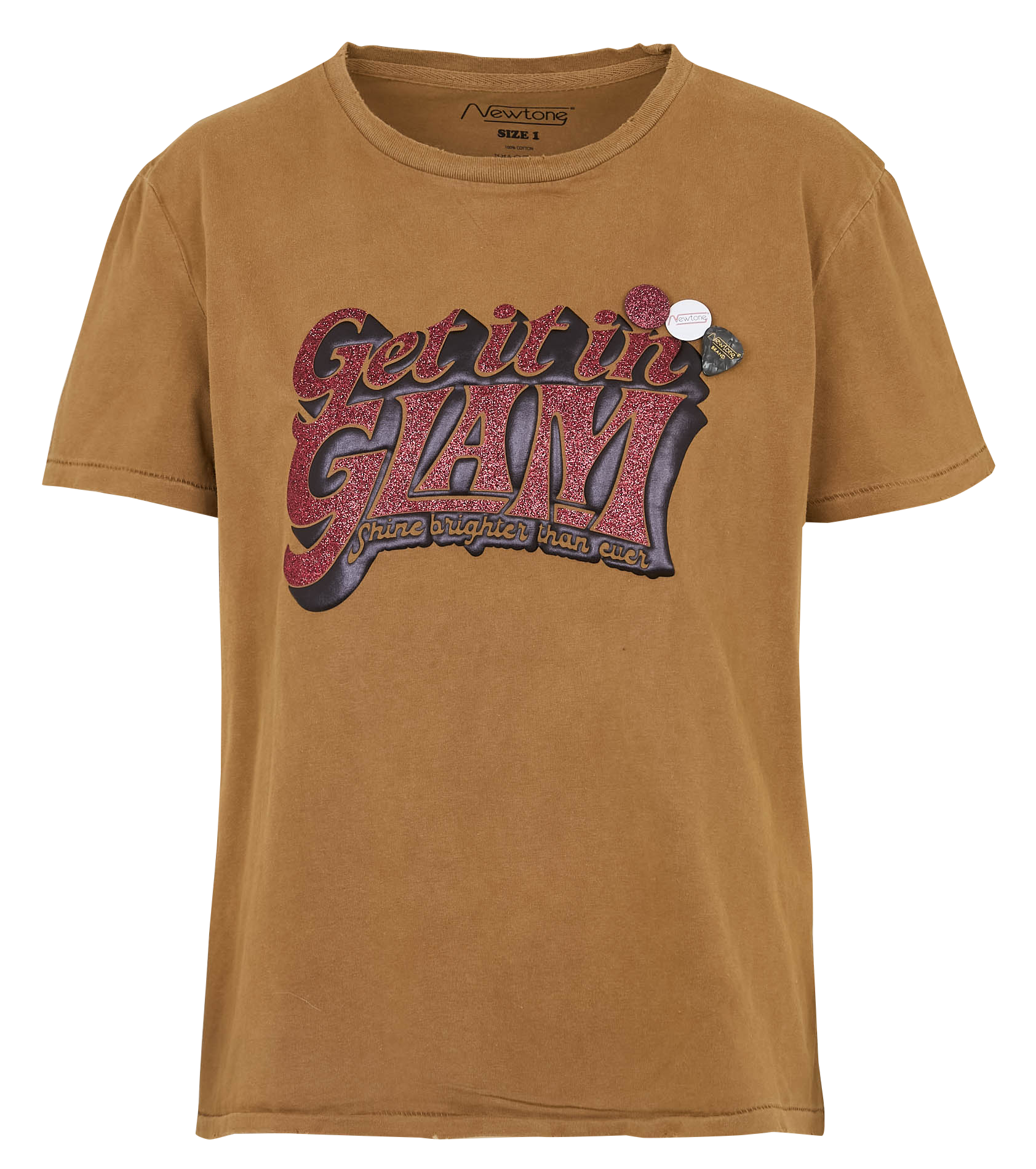 Tee-shirt droit col rond sérigraphié en coton NEWTONE Marron